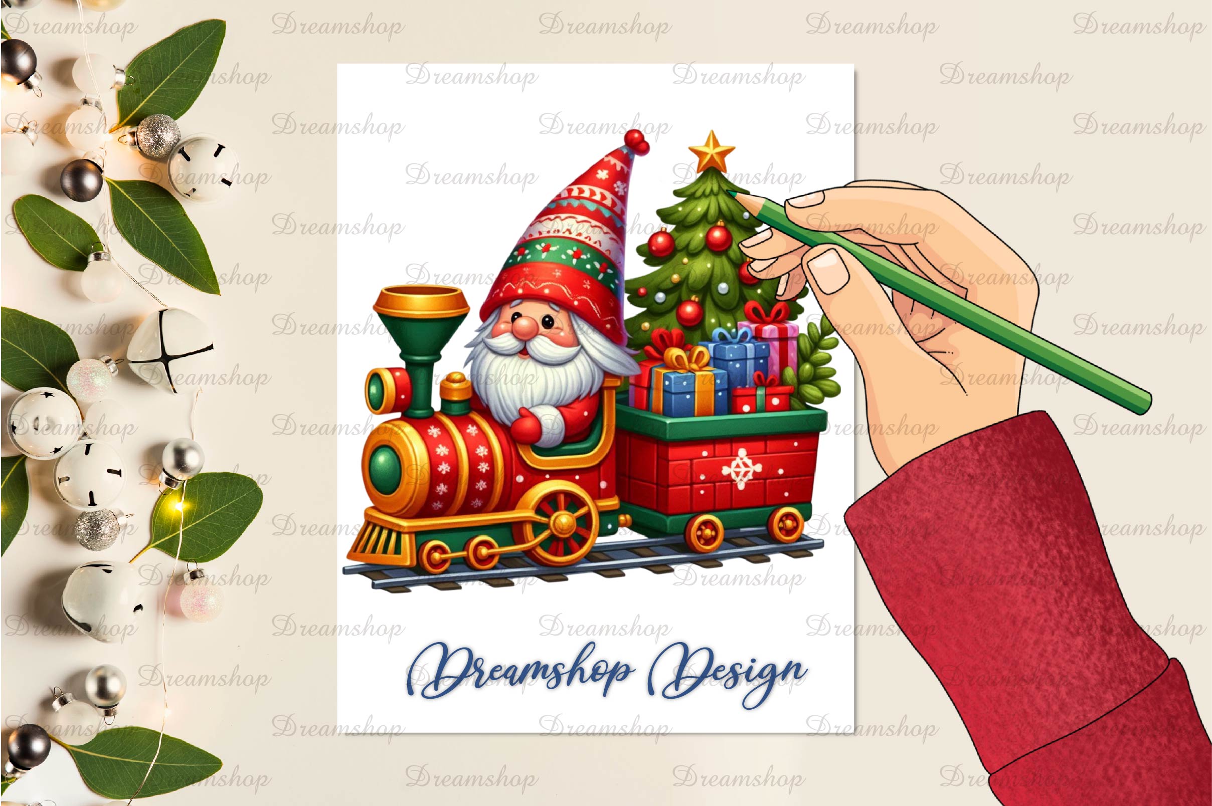 Christmas Train With Gnomes Clipart Bundle
