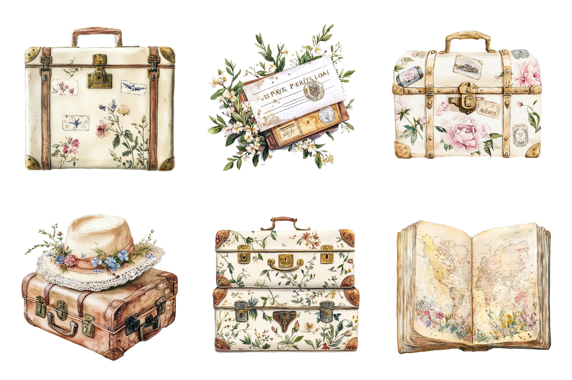 Antique Ivory Travel Clipart Bundle