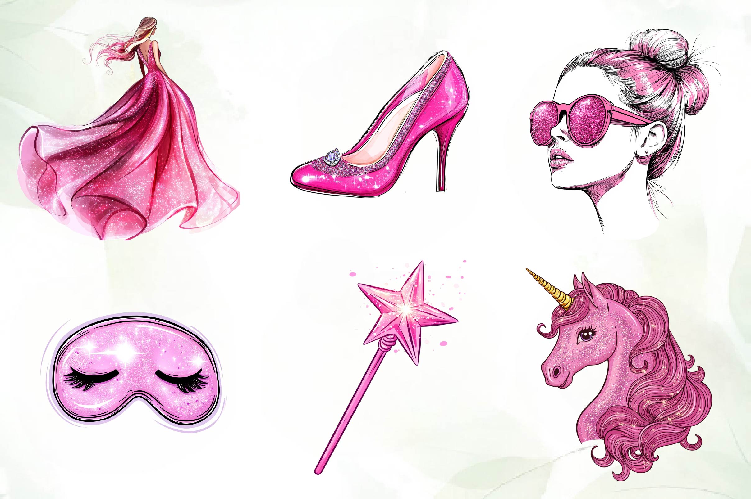 Glitter Pink Girl Clipart Bundle