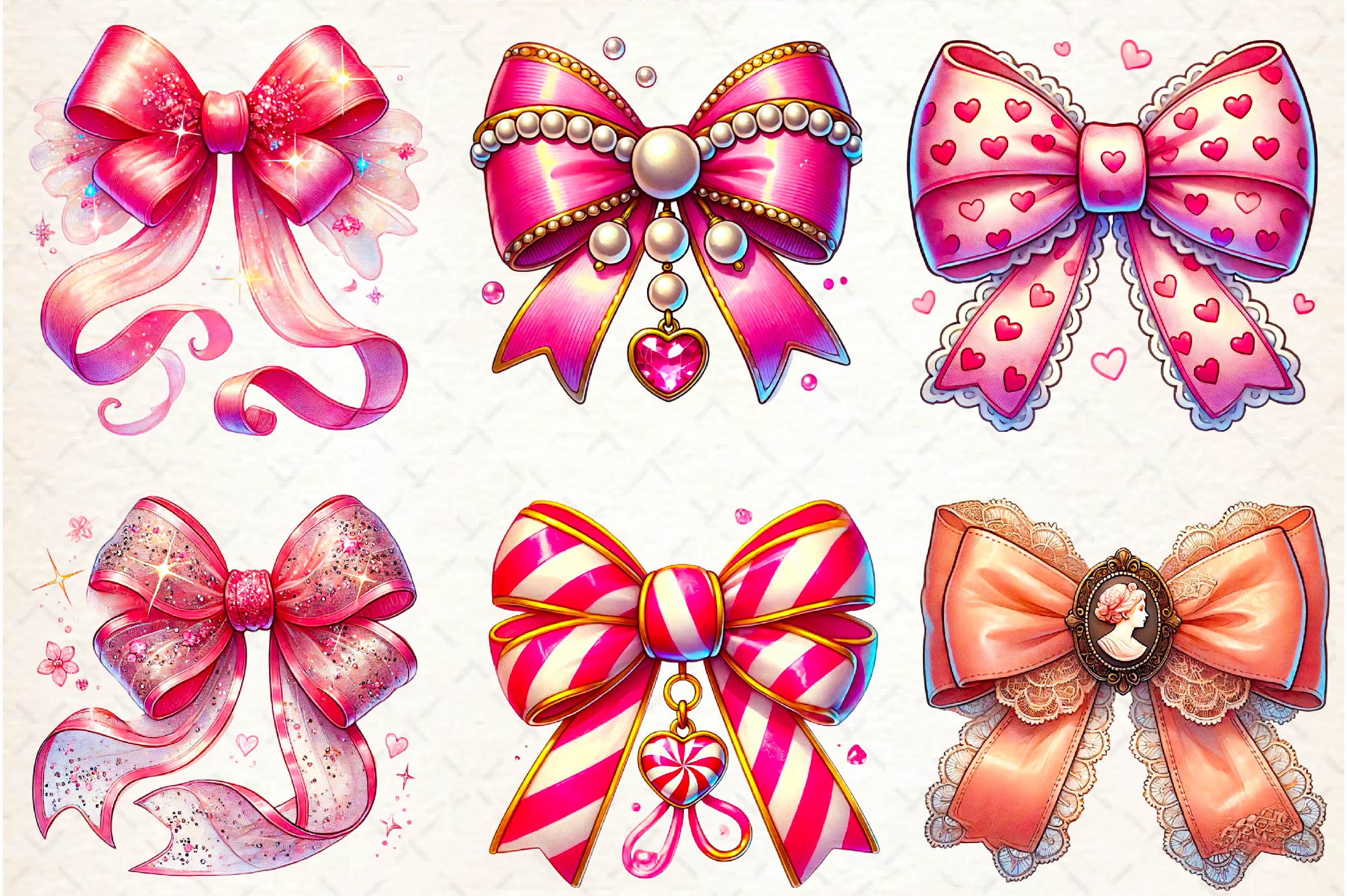 Pink Coquette Valentine Bow Clipart Bundle