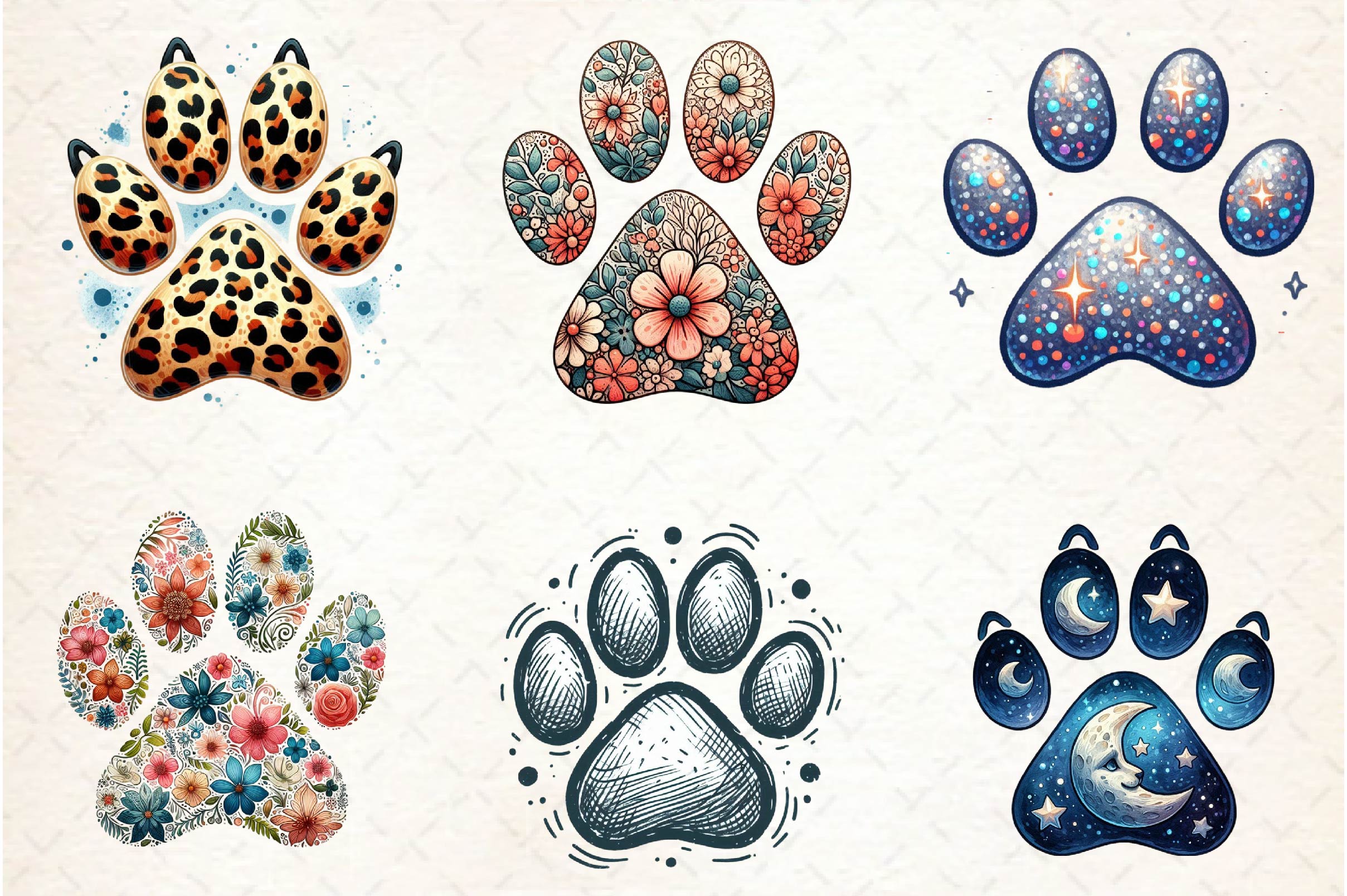 Colorful Animal Paw Print Clipart Bundle