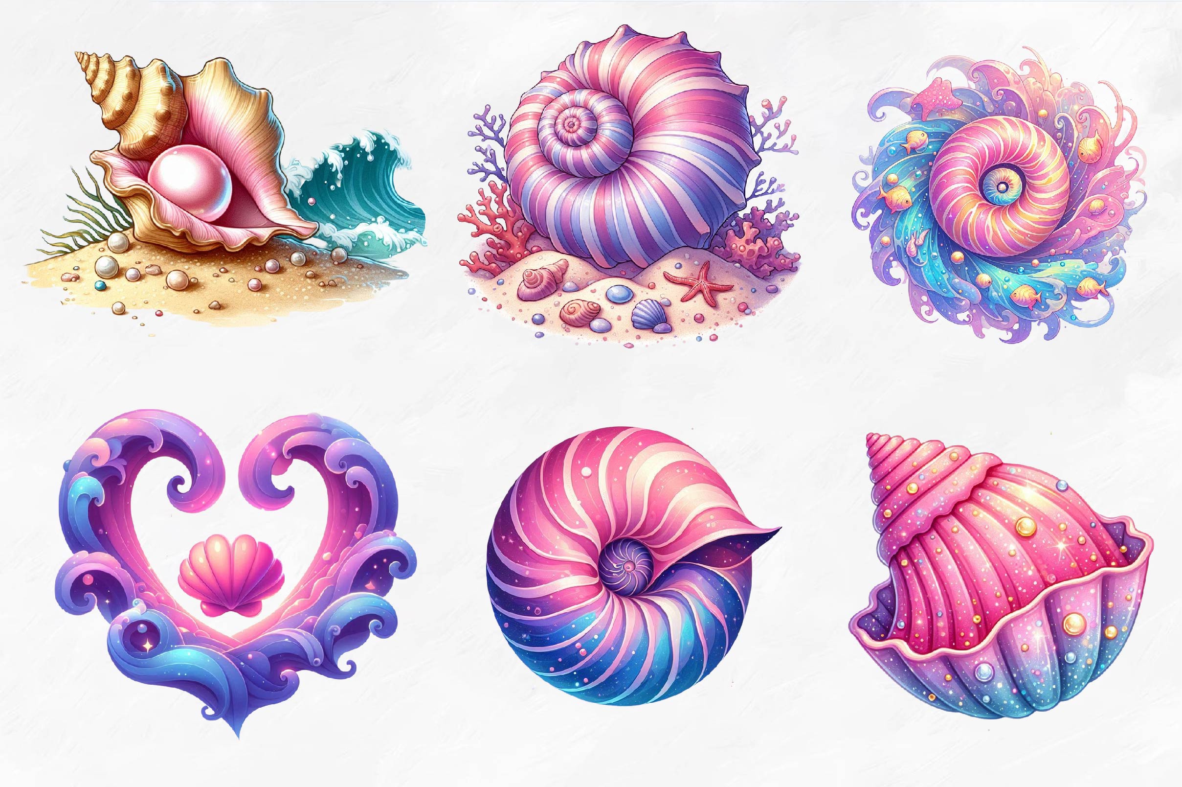 Summer Seashells Clipart Bundle