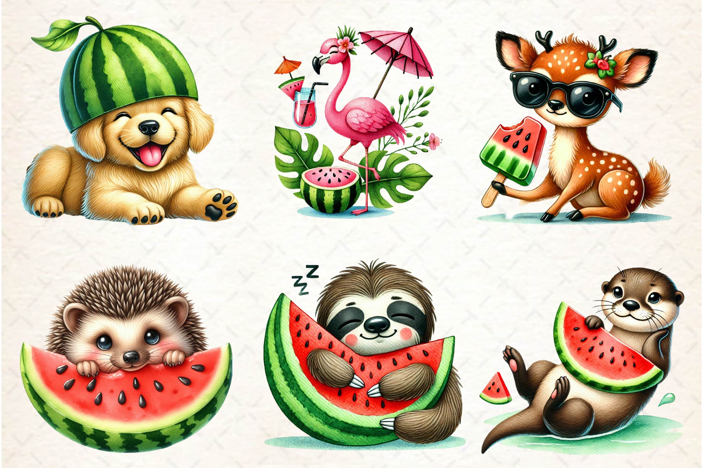 Summer Animals Enjoy Watermelon Clipart Bundle 1