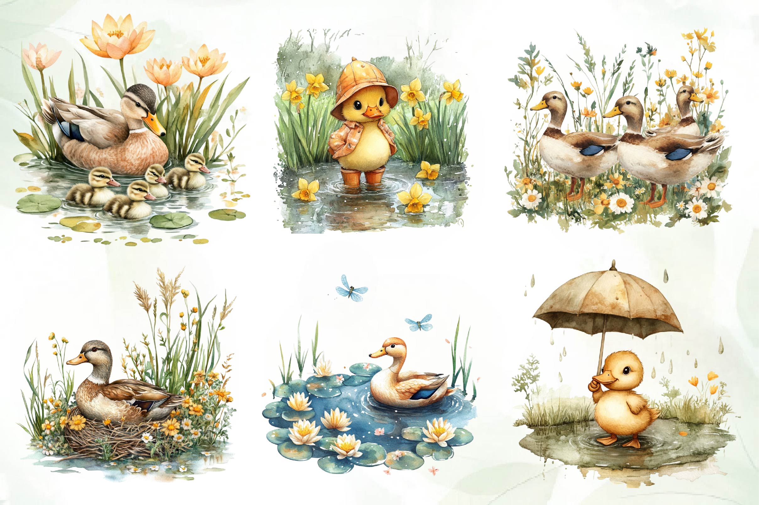 Springtime Duck Pond Clipart Bundle
