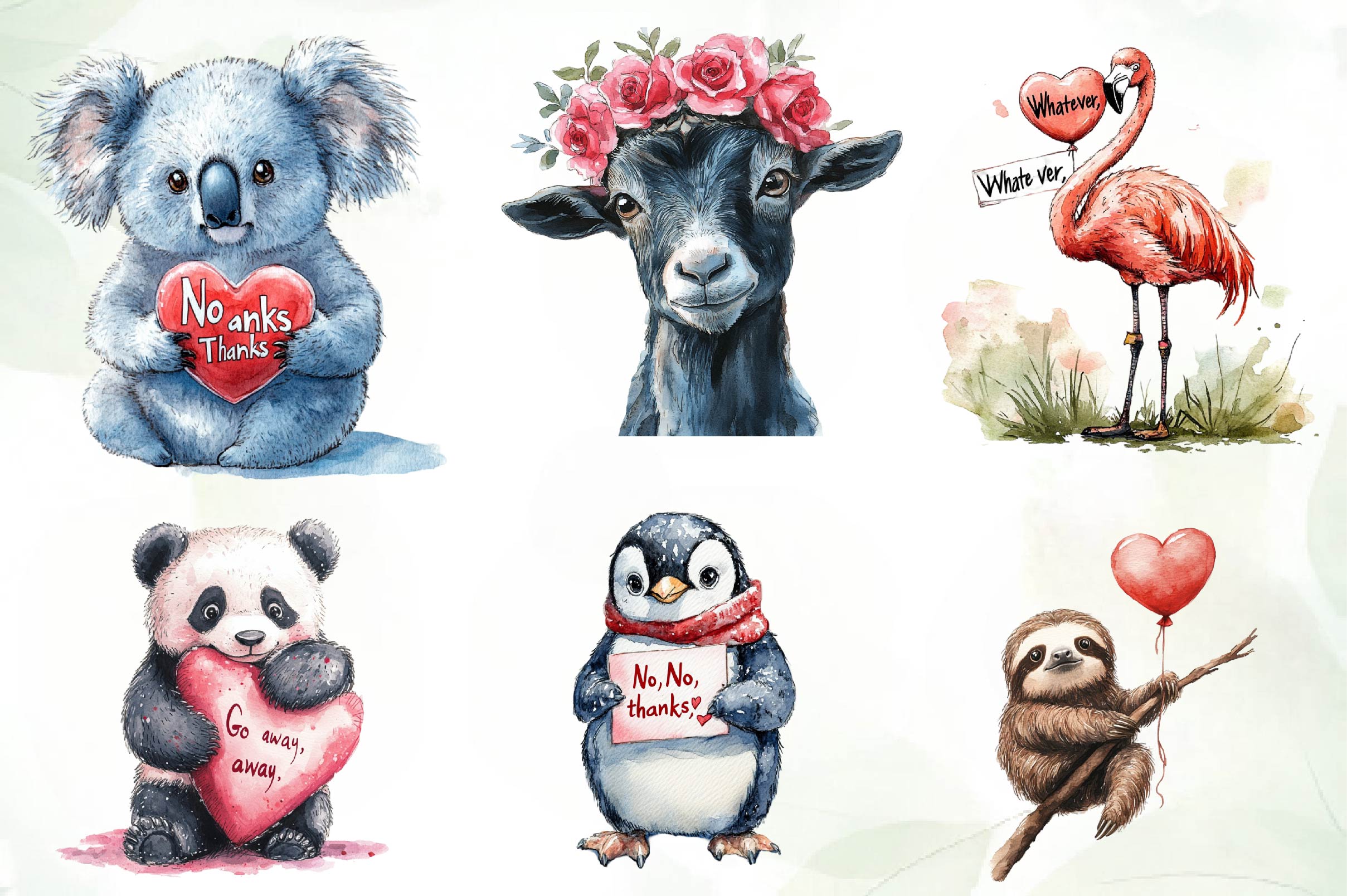 Grumpy Valentine Animal Clipart Bundle