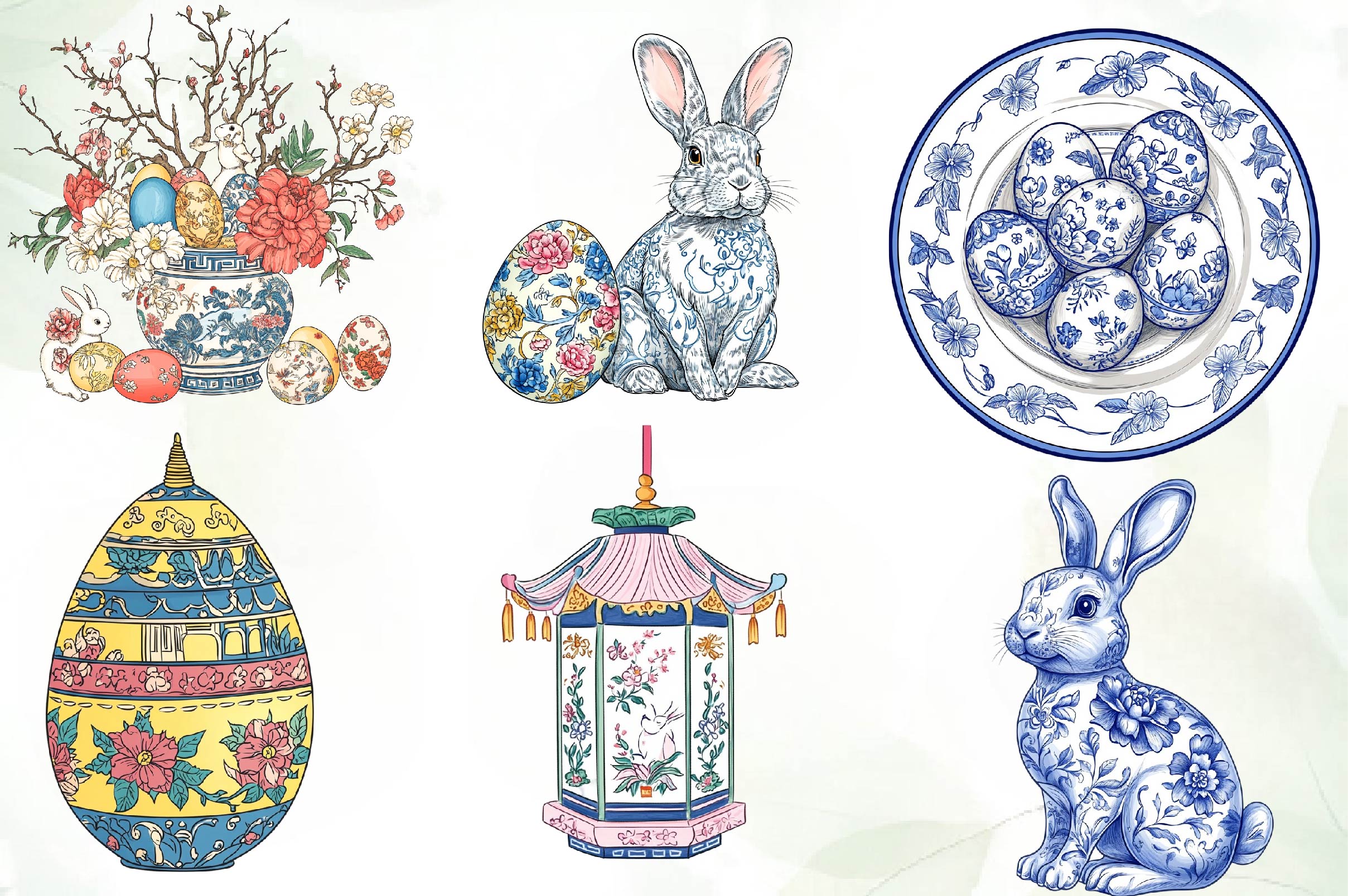 Easter Chinoiserie Clipart Bundle
