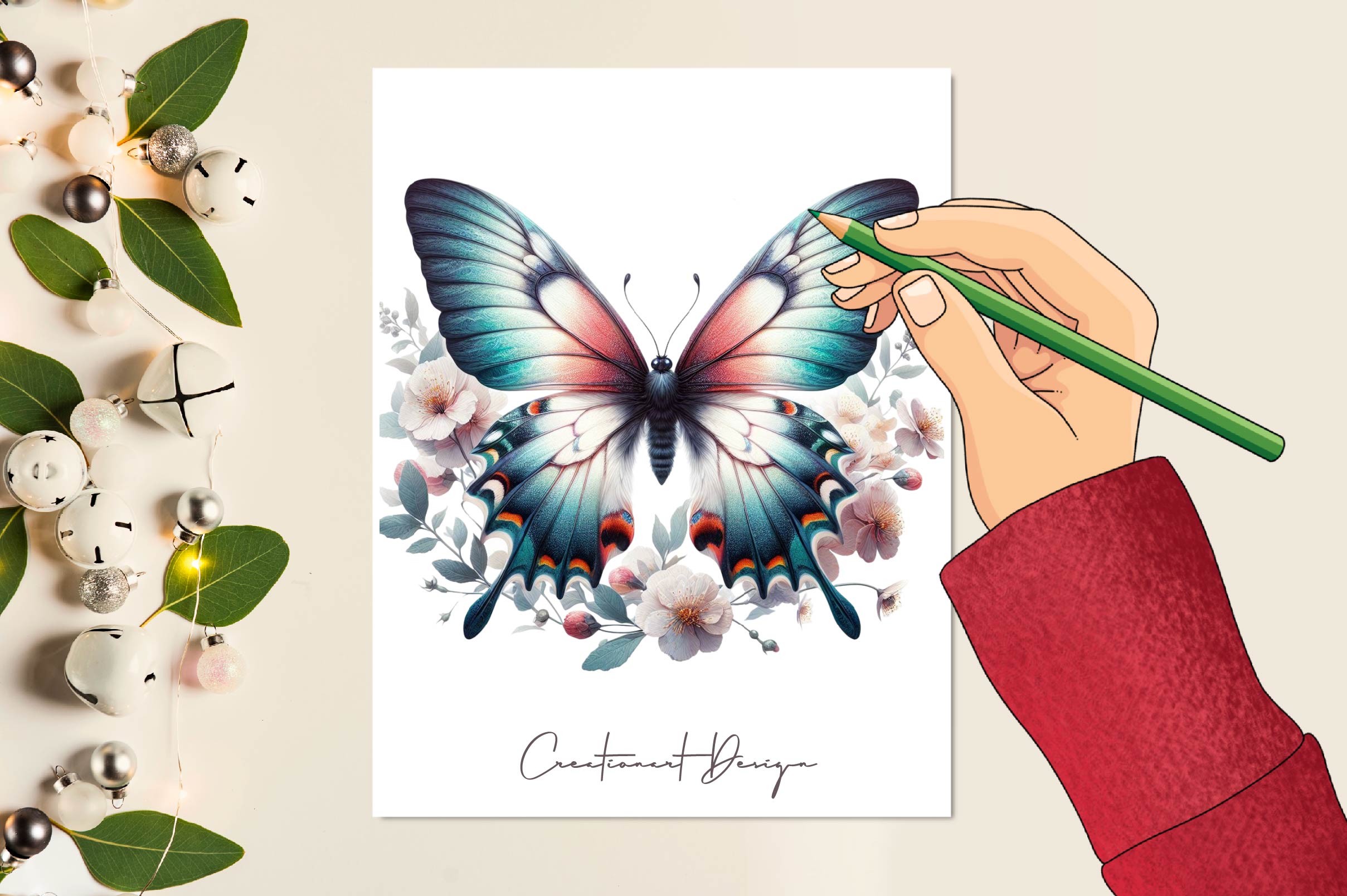 Boho Flower Butterfly Clipart Bundle
