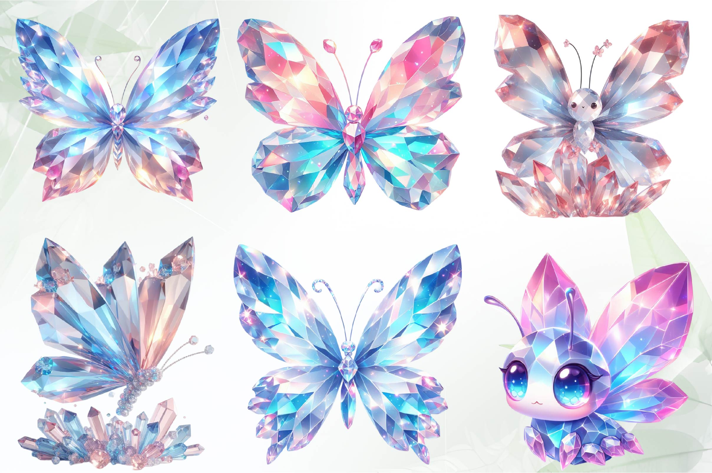 Crystal Butterflies Clipart Bundle