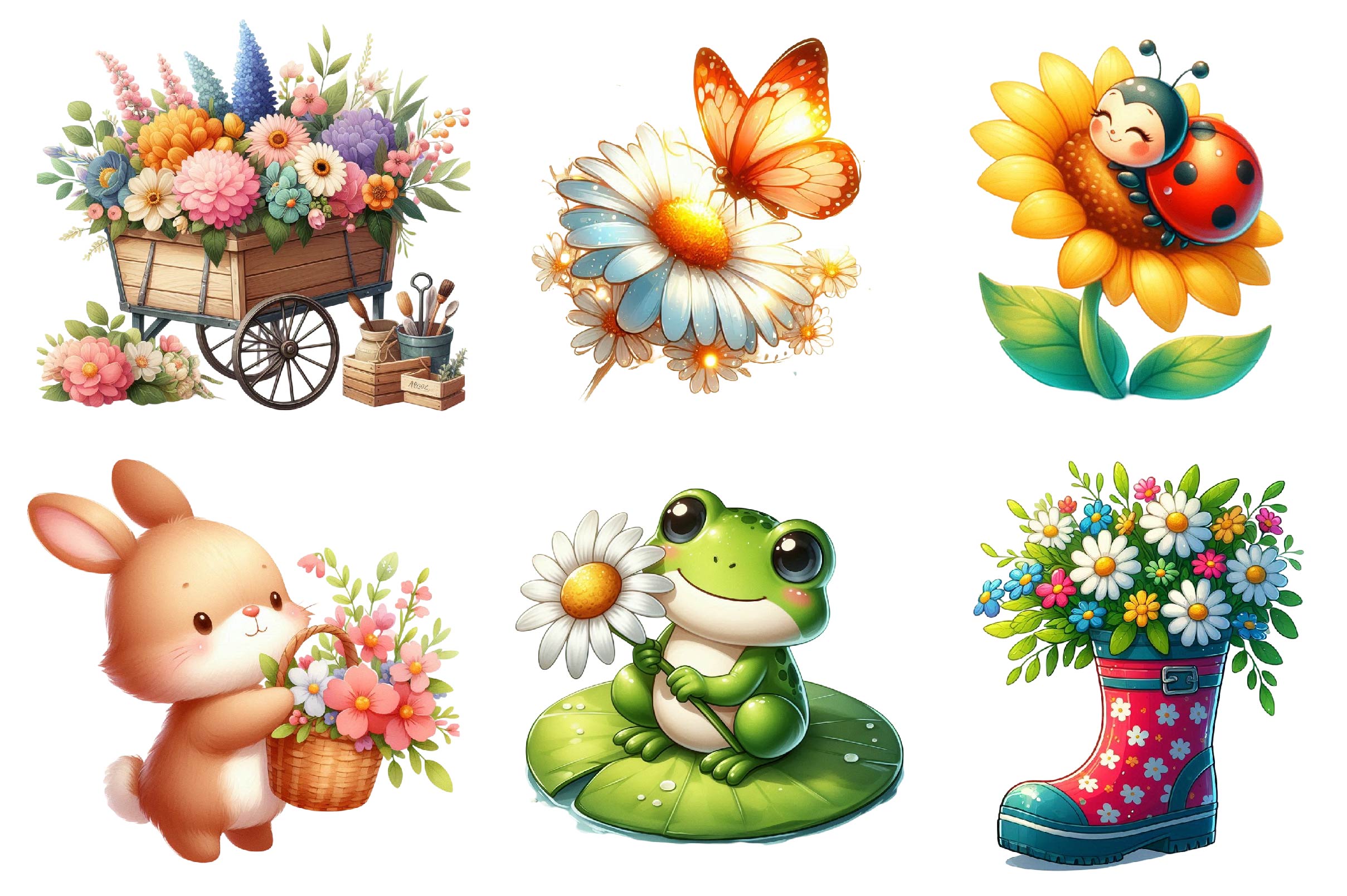 Cute Cartoon Spring Garden Clipart Bundle