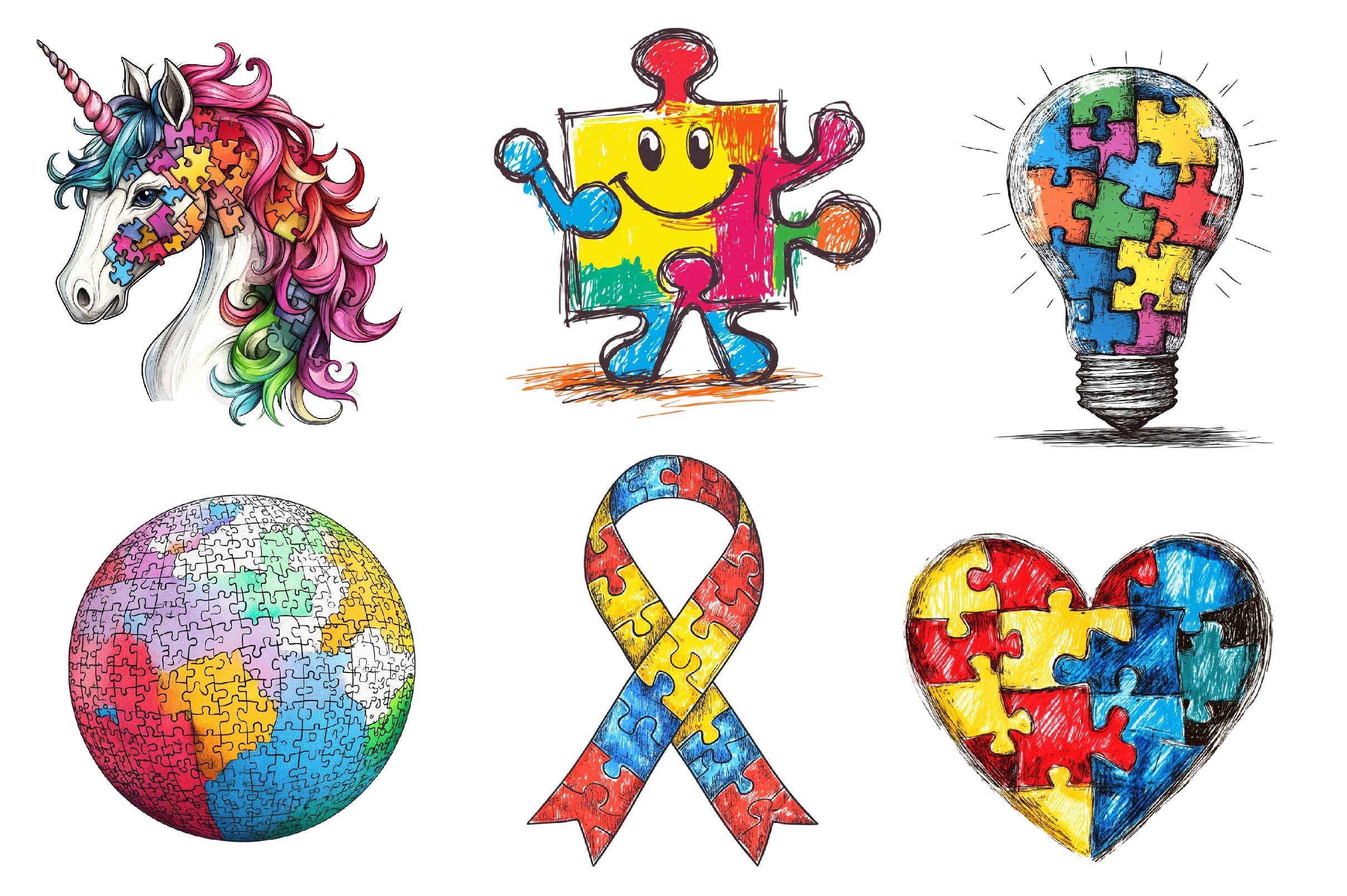 Autism Awareness Puzzle Clipart Bundle