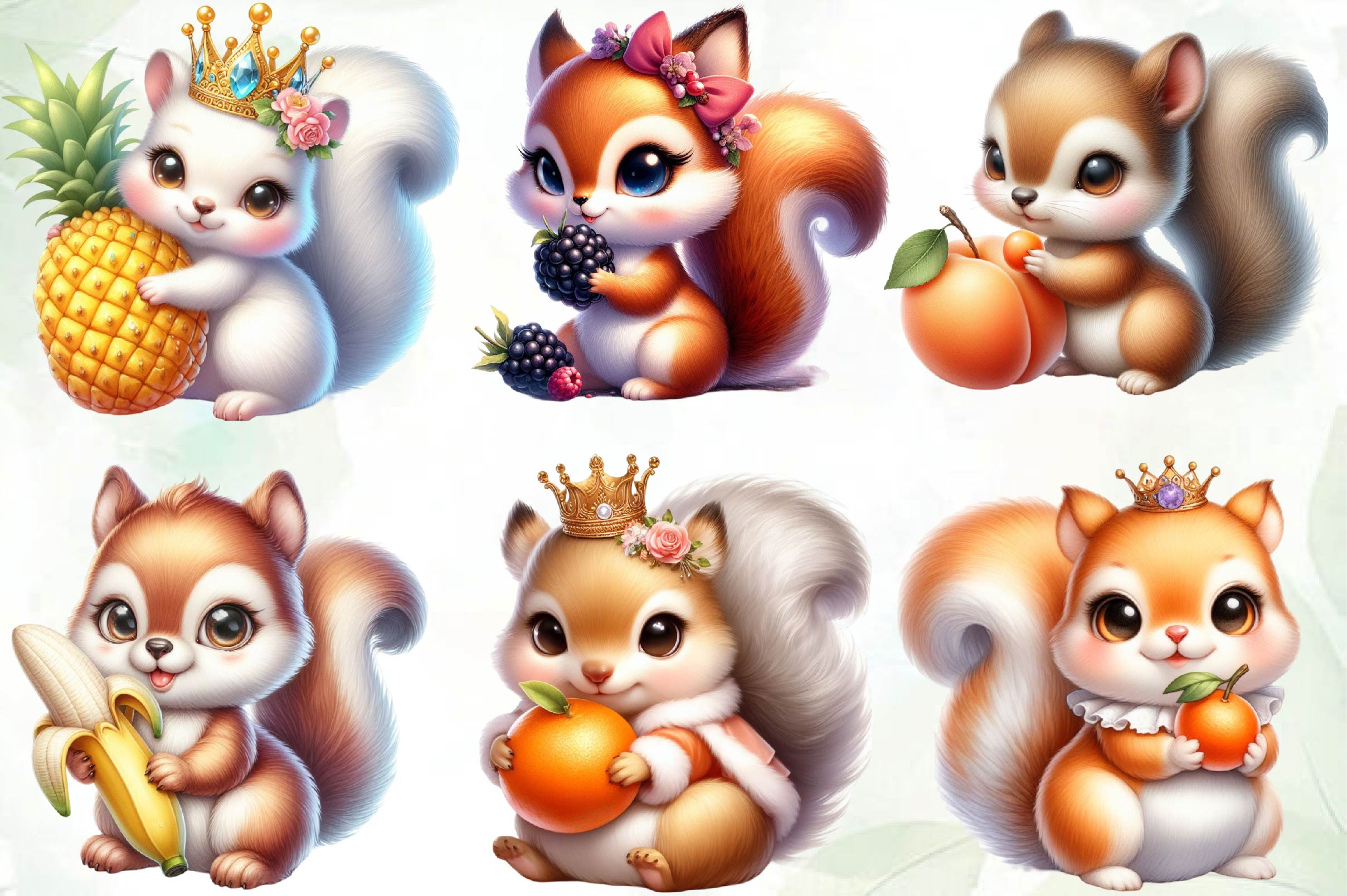 Cute Squirrel With Fruits Clipart Bundle