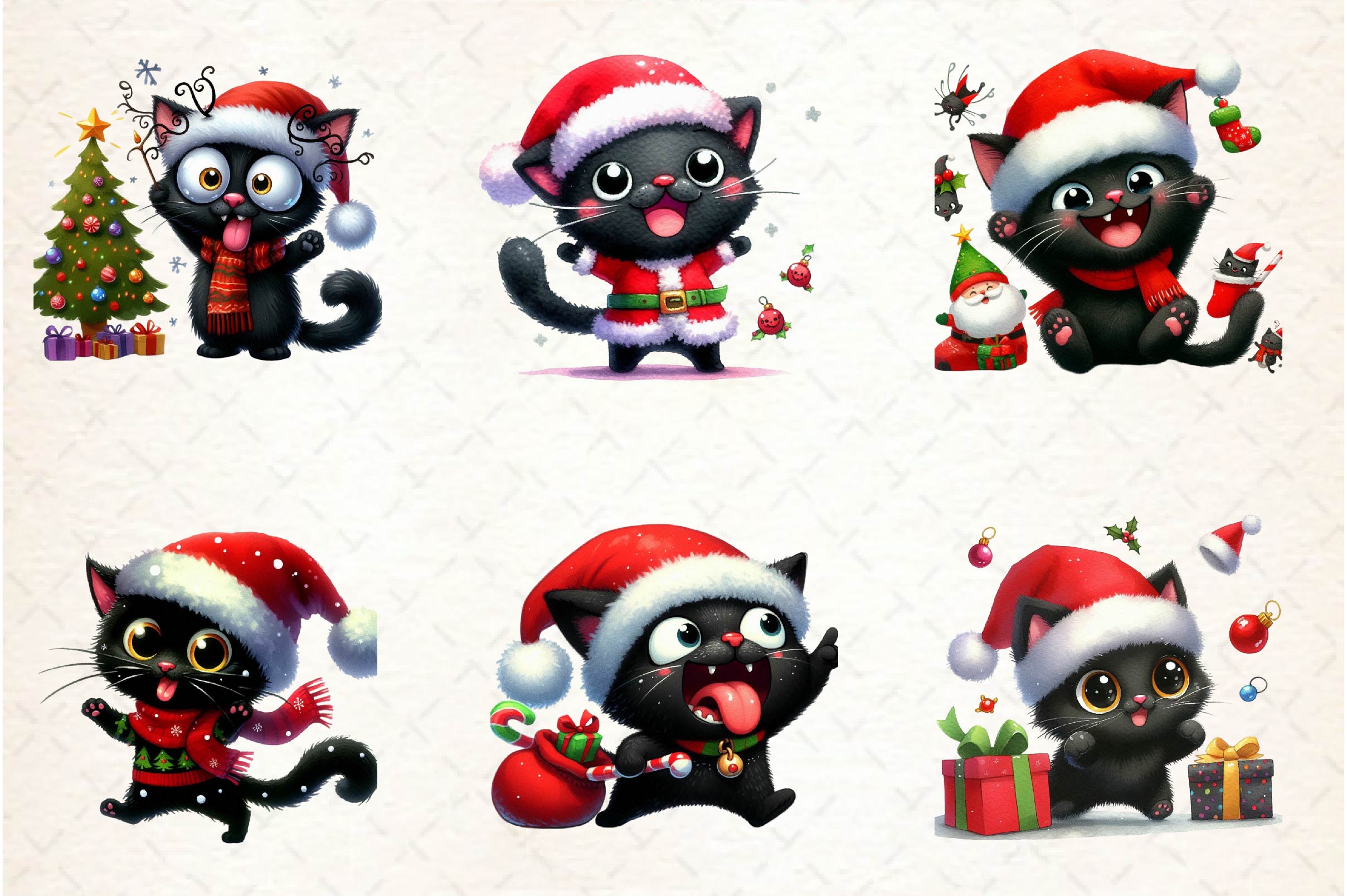 Funny Christmas Black Cat Clipart Bundle 2