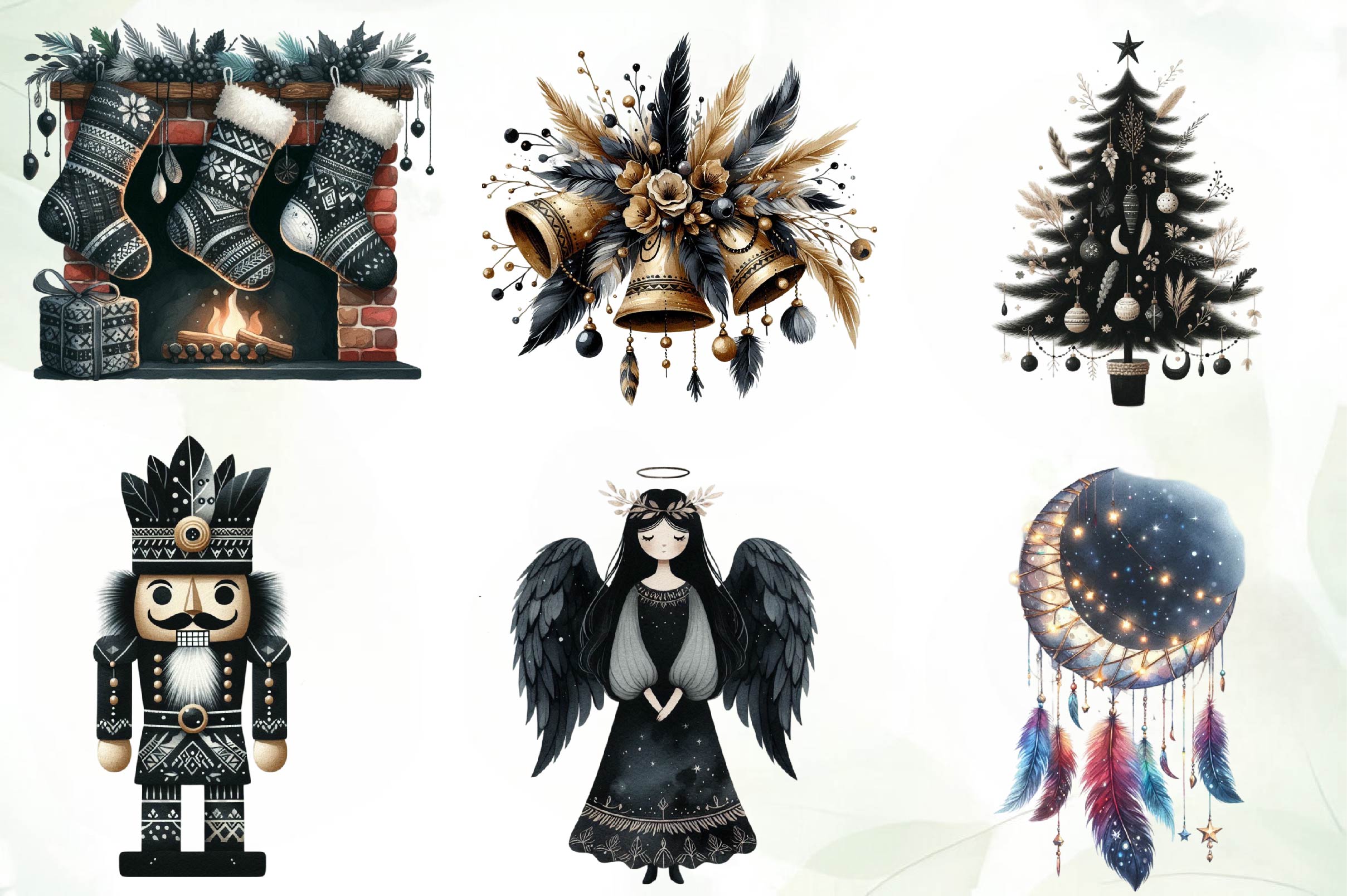 Boho Moody Christmas Clipart Bundle