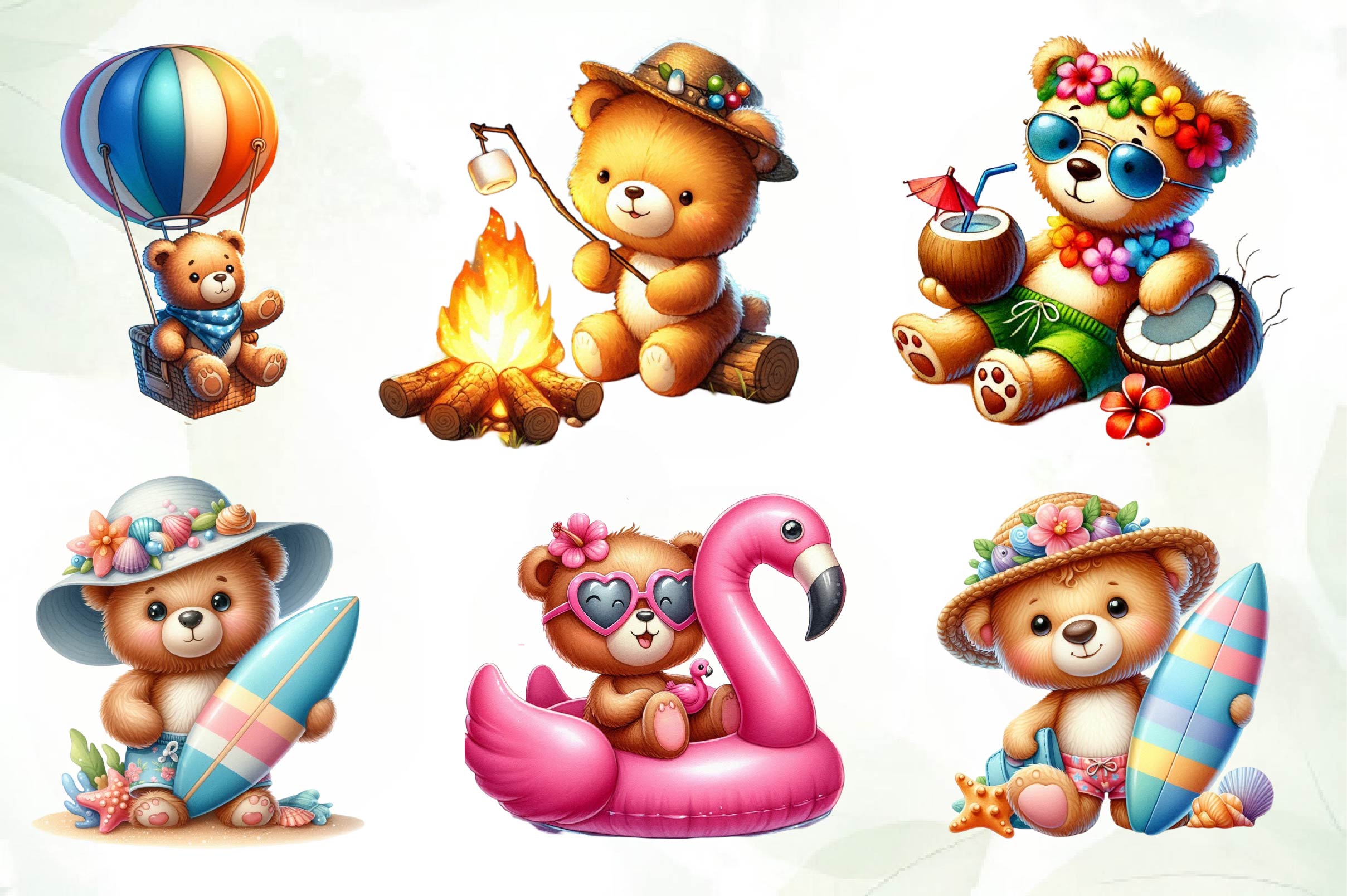 Teddy Bear Summer Trip Clipart Bundle