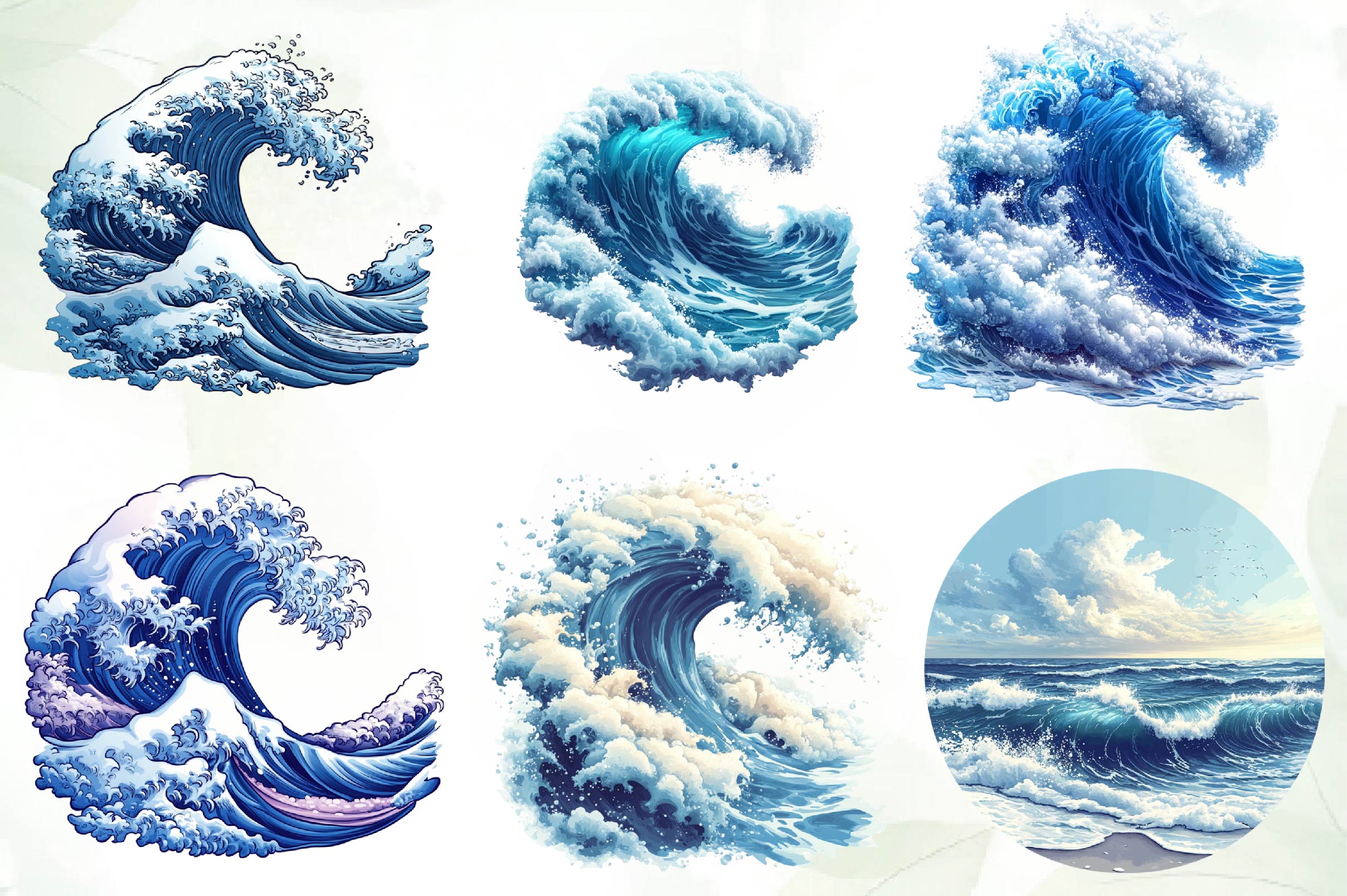 Vintage Ocean Waves Clipart Bundle