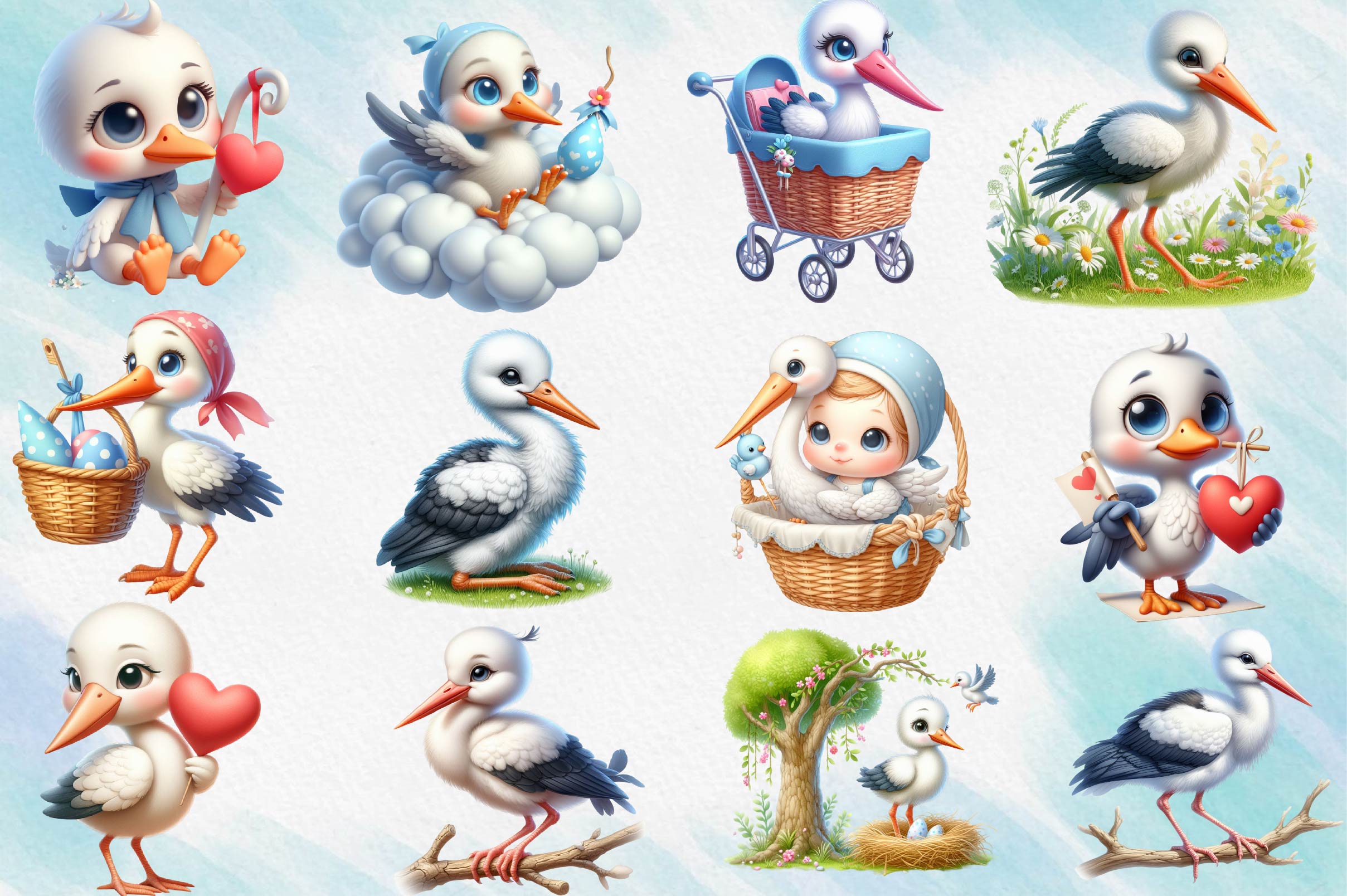Baby Stork Clipart Bundle