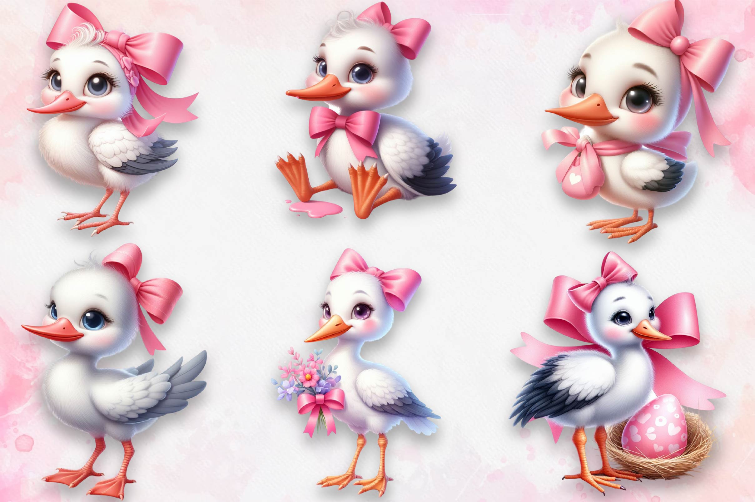 Mint Stork Baby Shower Clipart Bundle