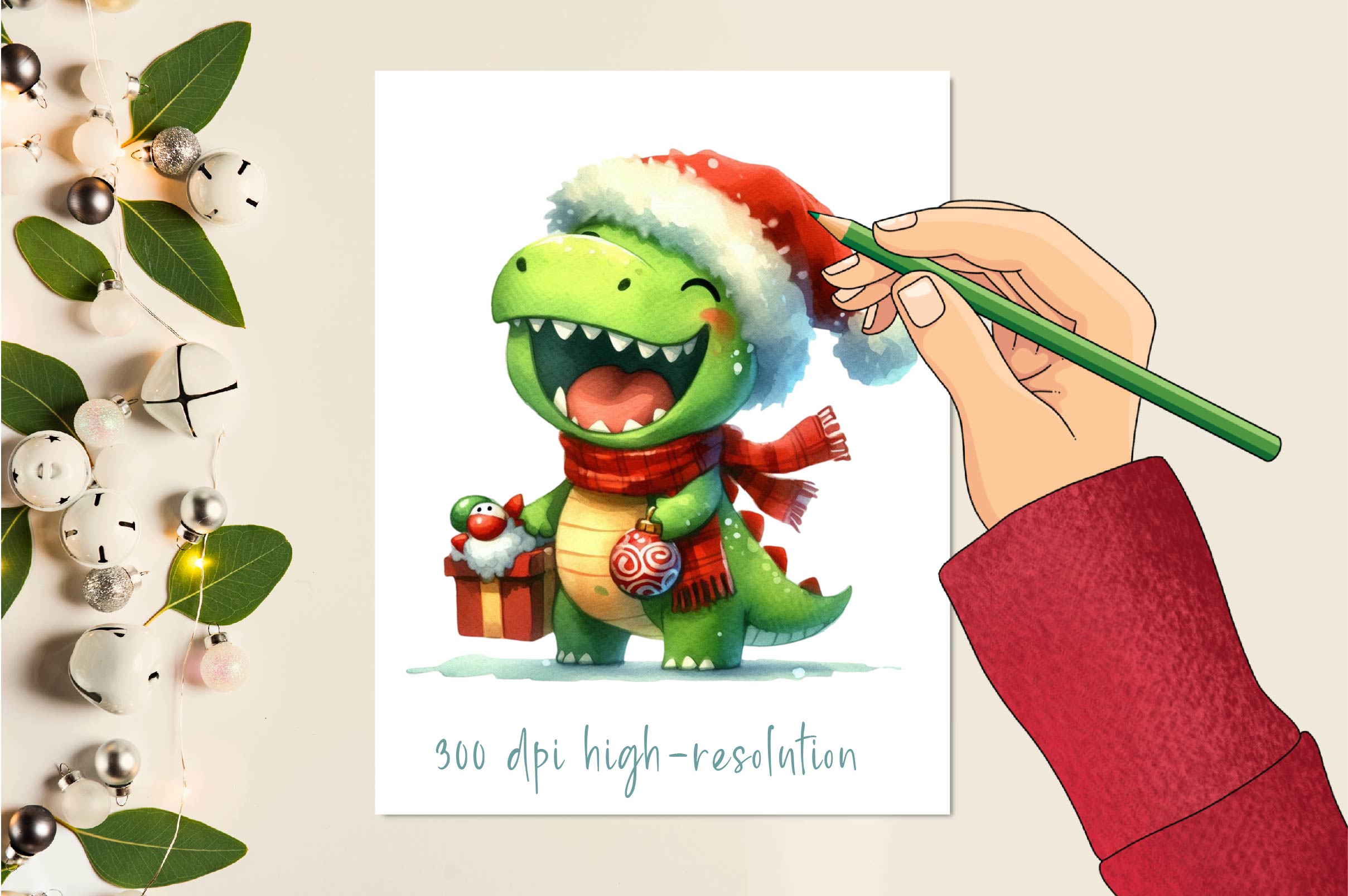 Christmas Funny Dinosaur Clipart Bundle