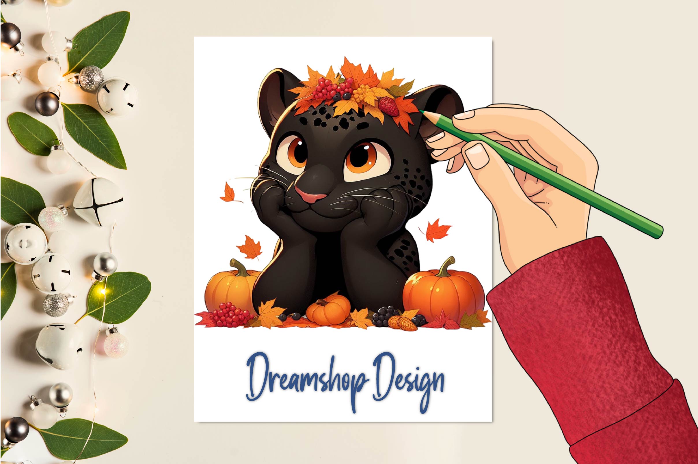 Cute Autumn Jaguar Clipart Bundle