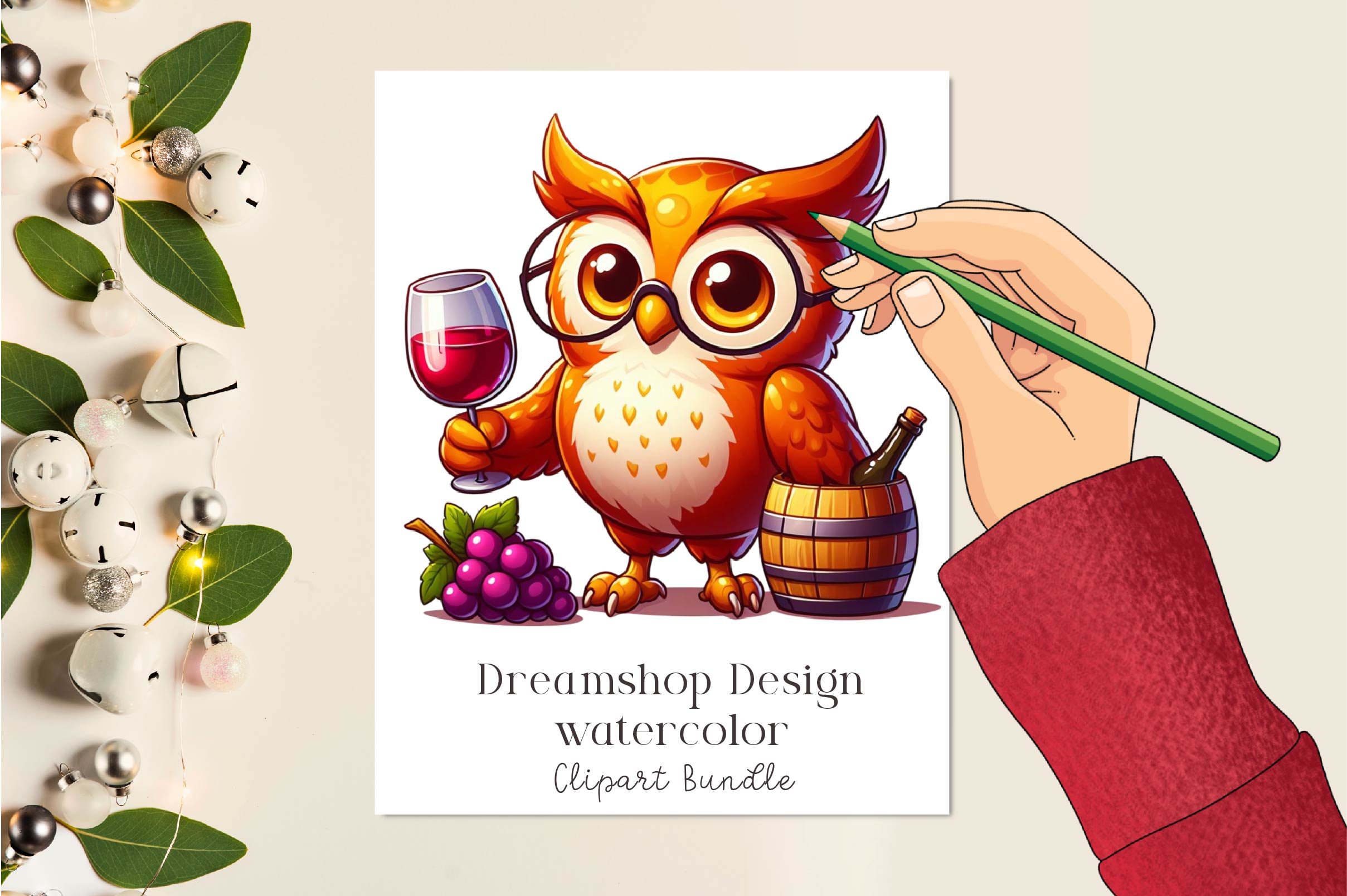 Wine Owl Clipart Bundle