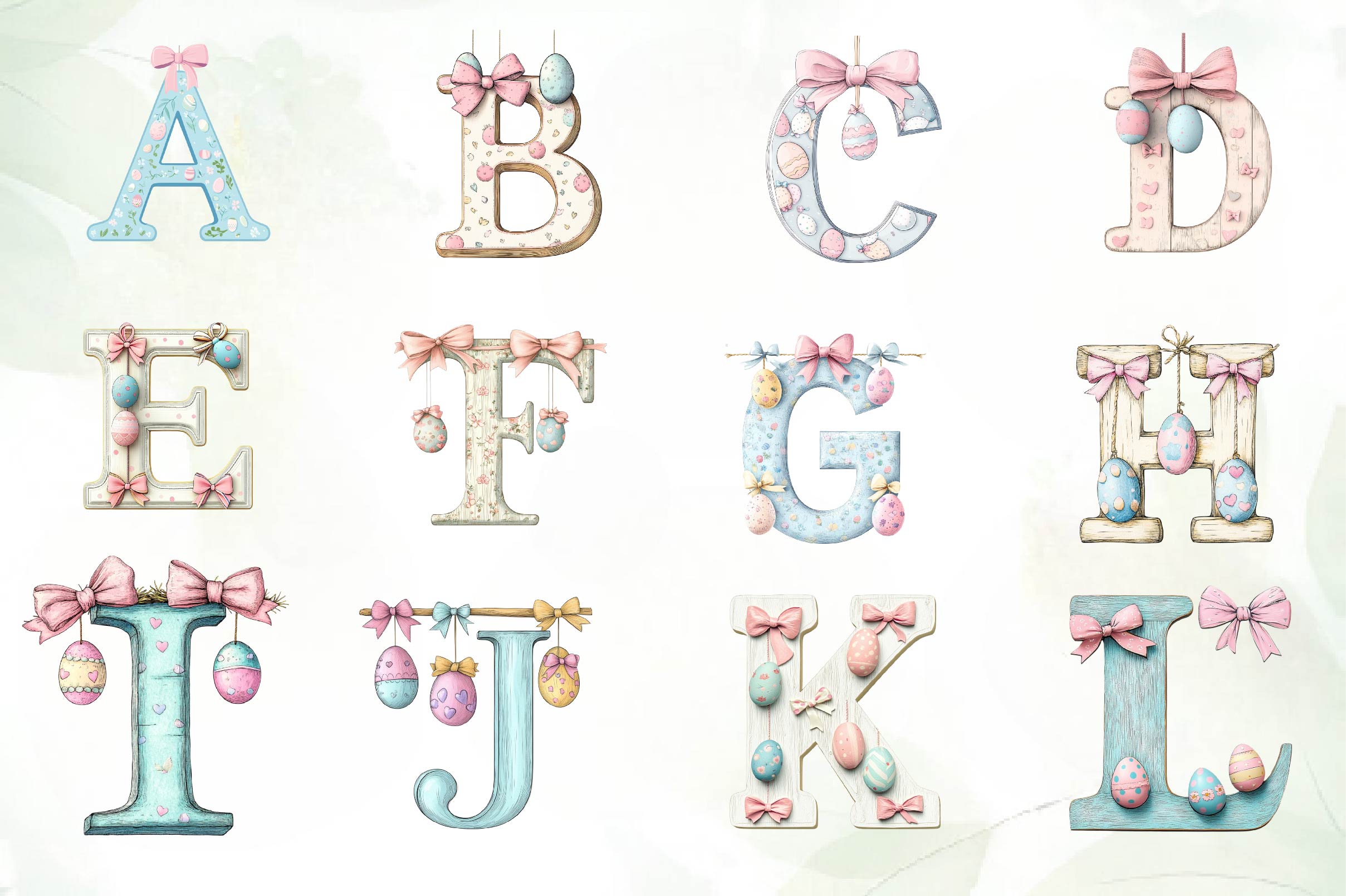 Easter Pastel Alphabet Clipart Bundle