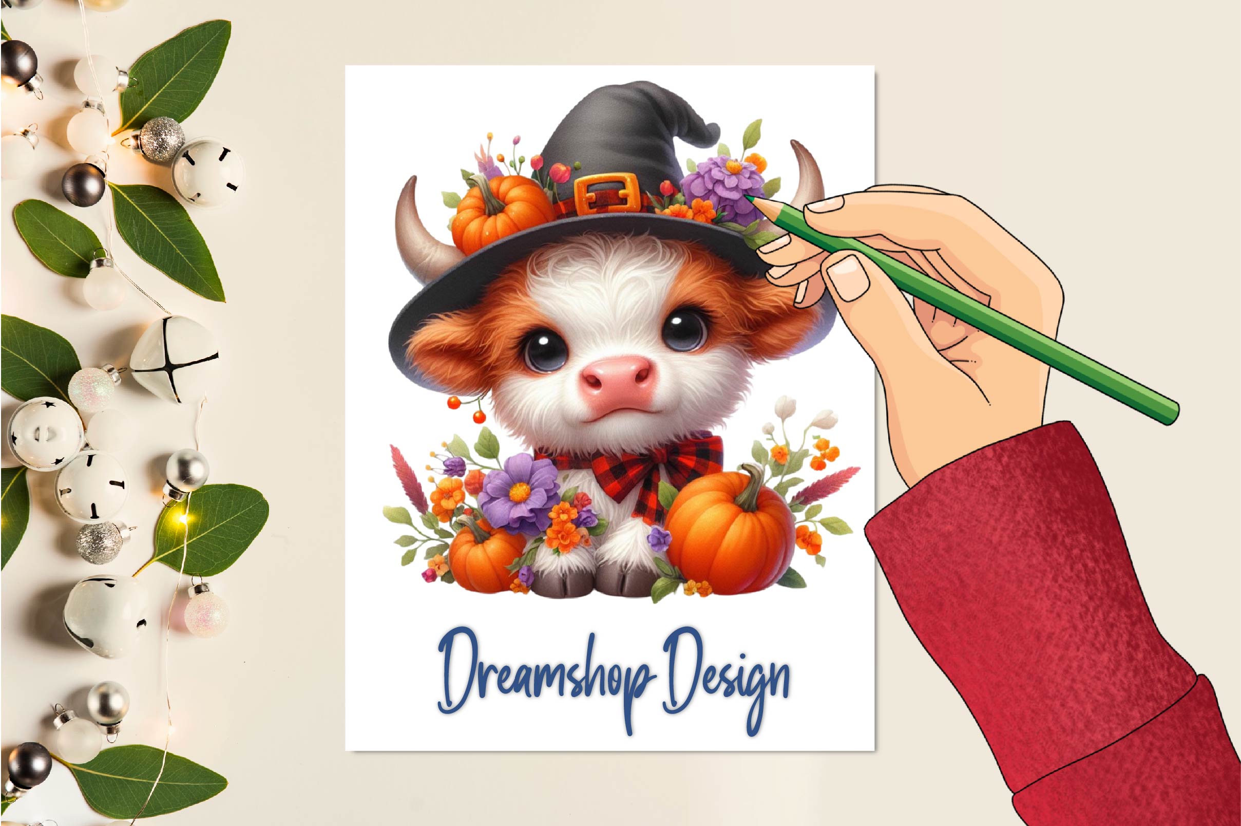 Cute Highland Cow Halloween Clipart Bundle