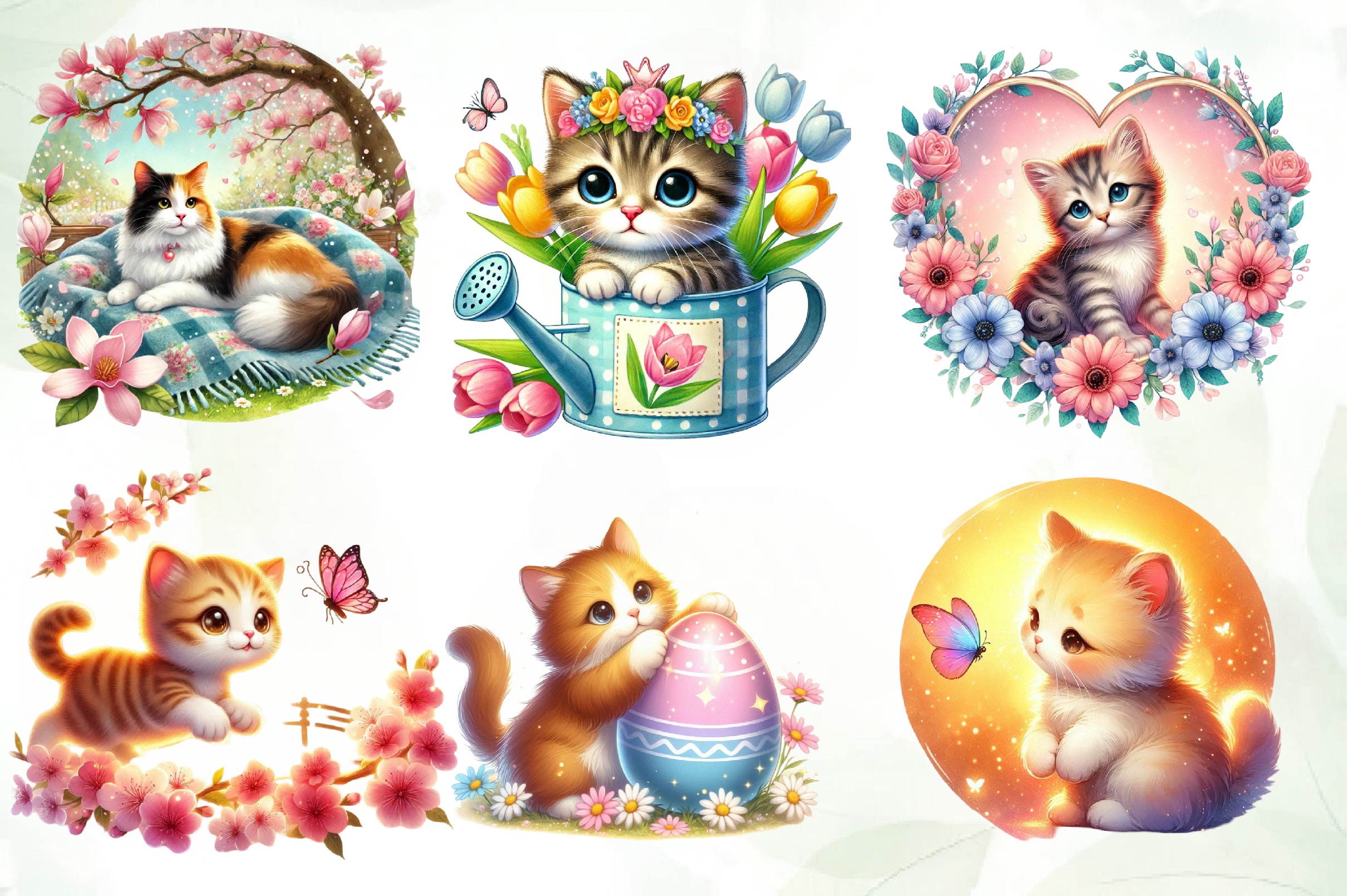 Spring Cat Clipart Bundle