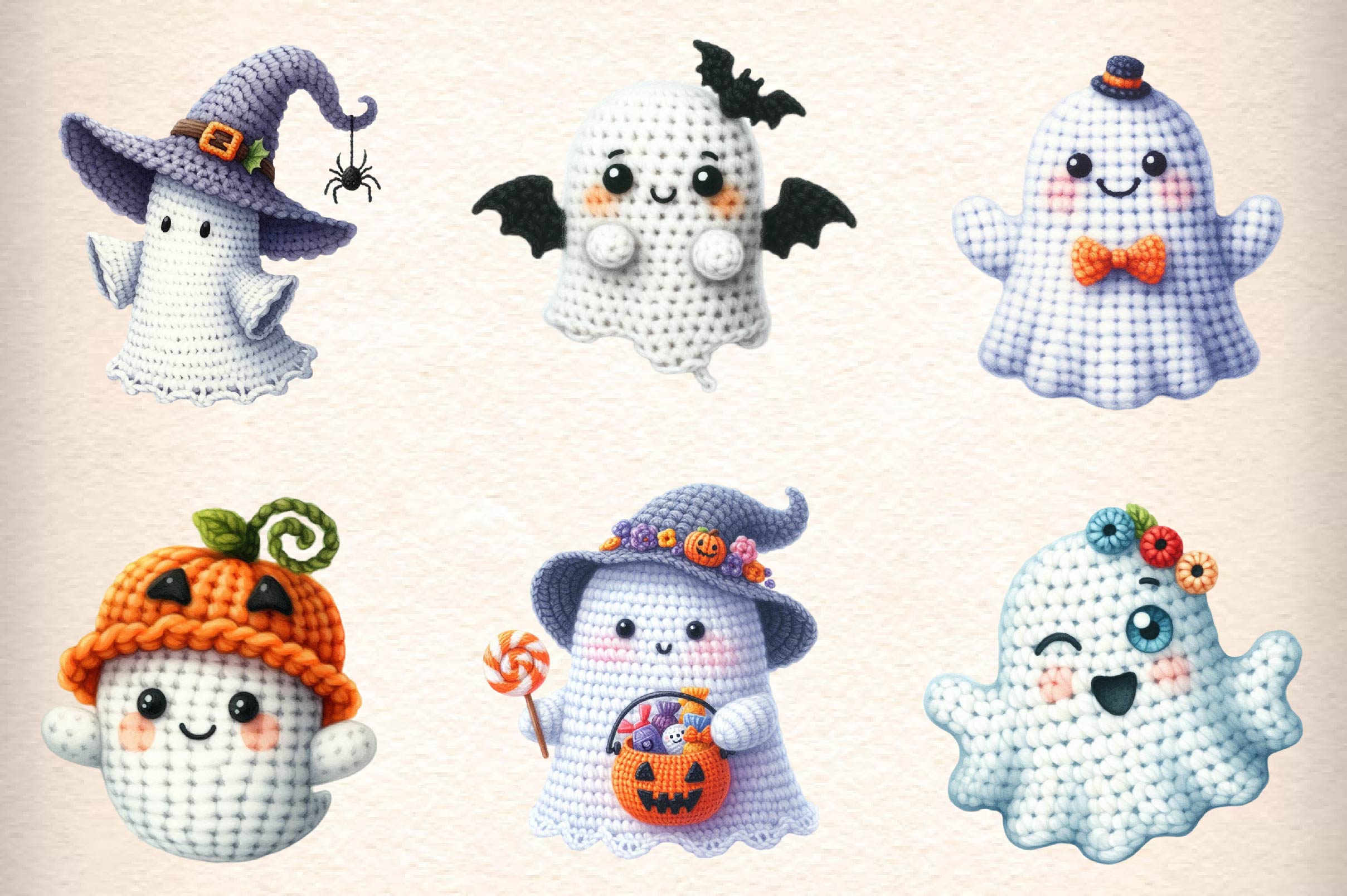 Crochet Ghost Patterns Clipart Bundle