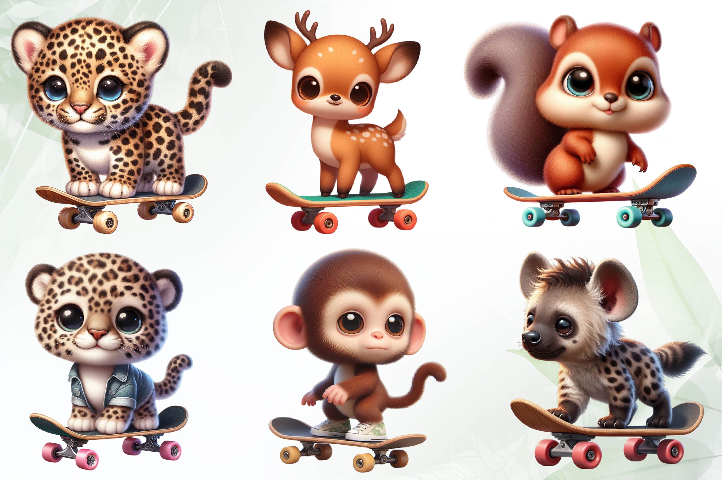 Baby Animals Skateboard Clipart Bundle