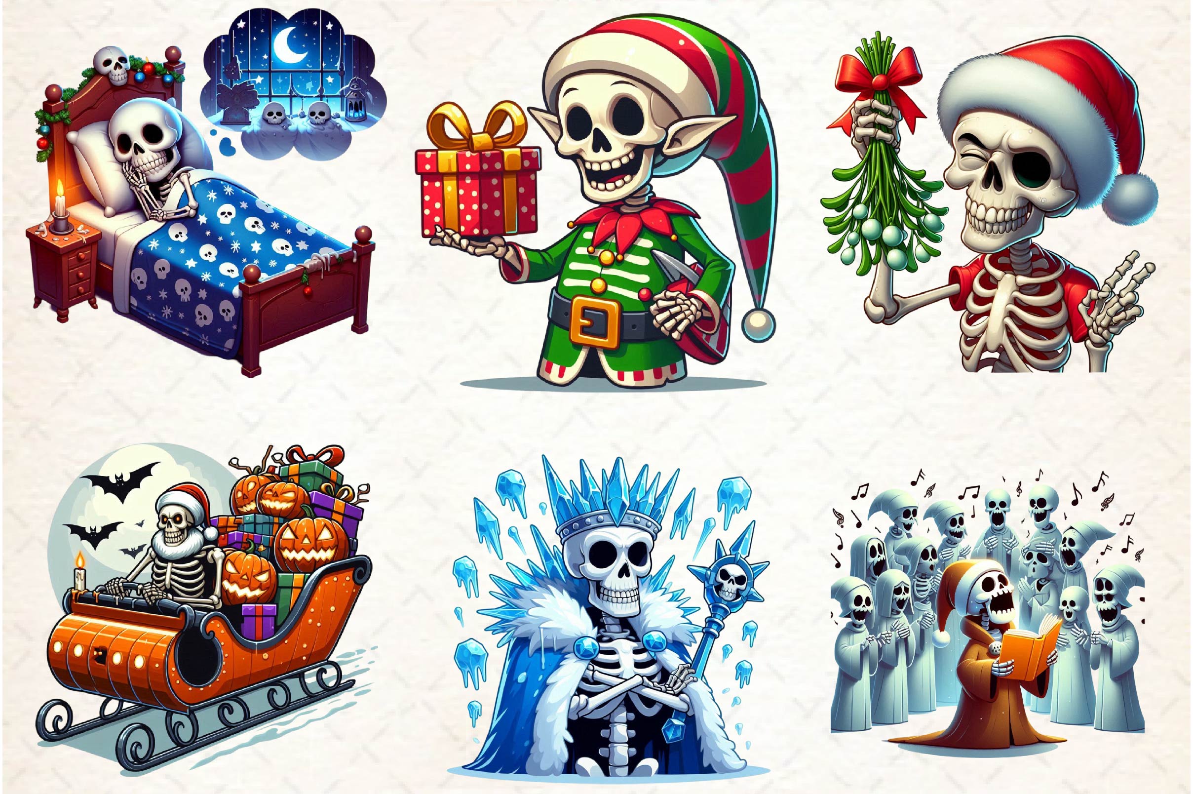 Funny Christmas Skeleton Clipart Bundle