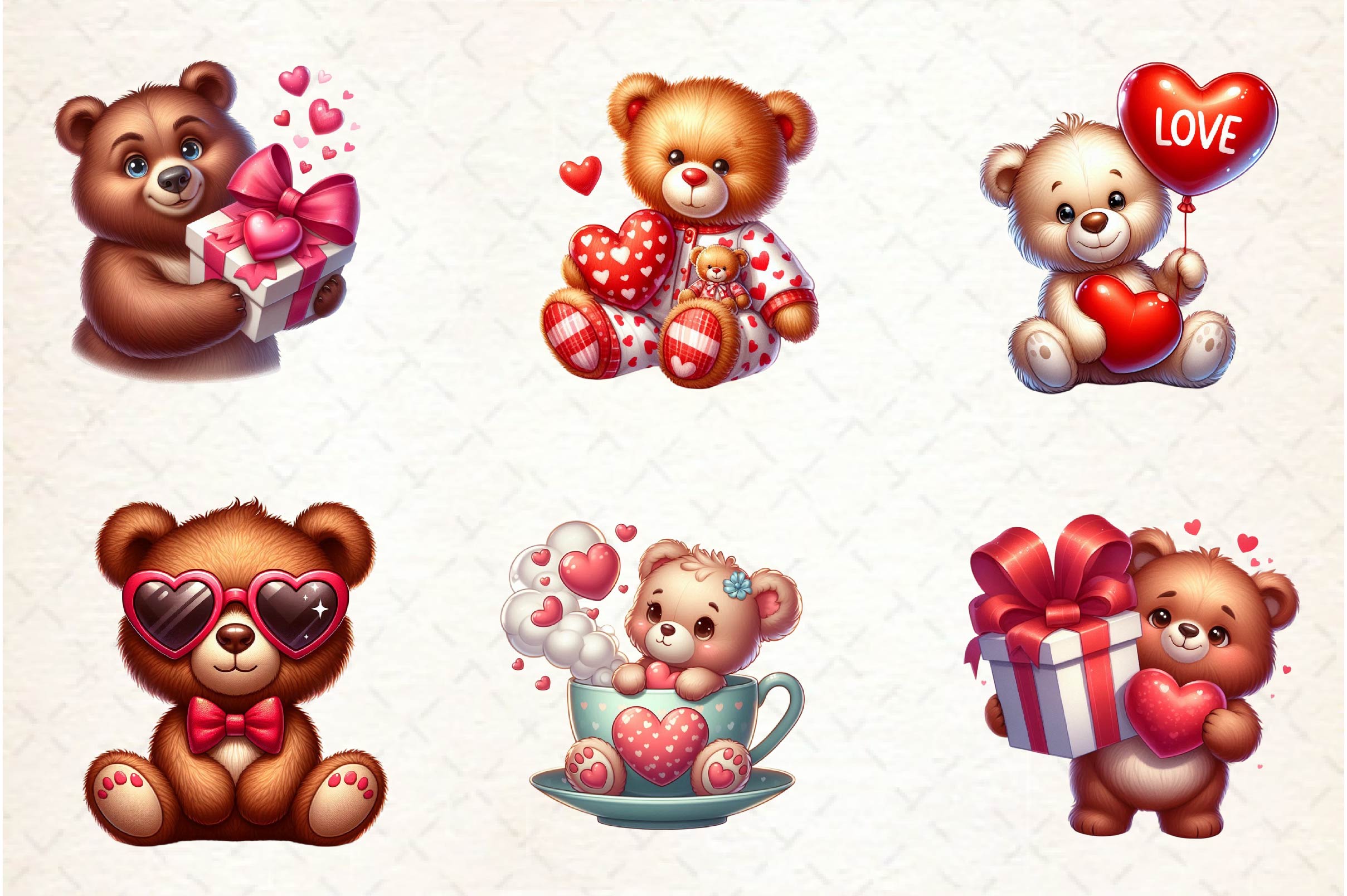 Valentine's Day Teddy Bears Clipart Bundle