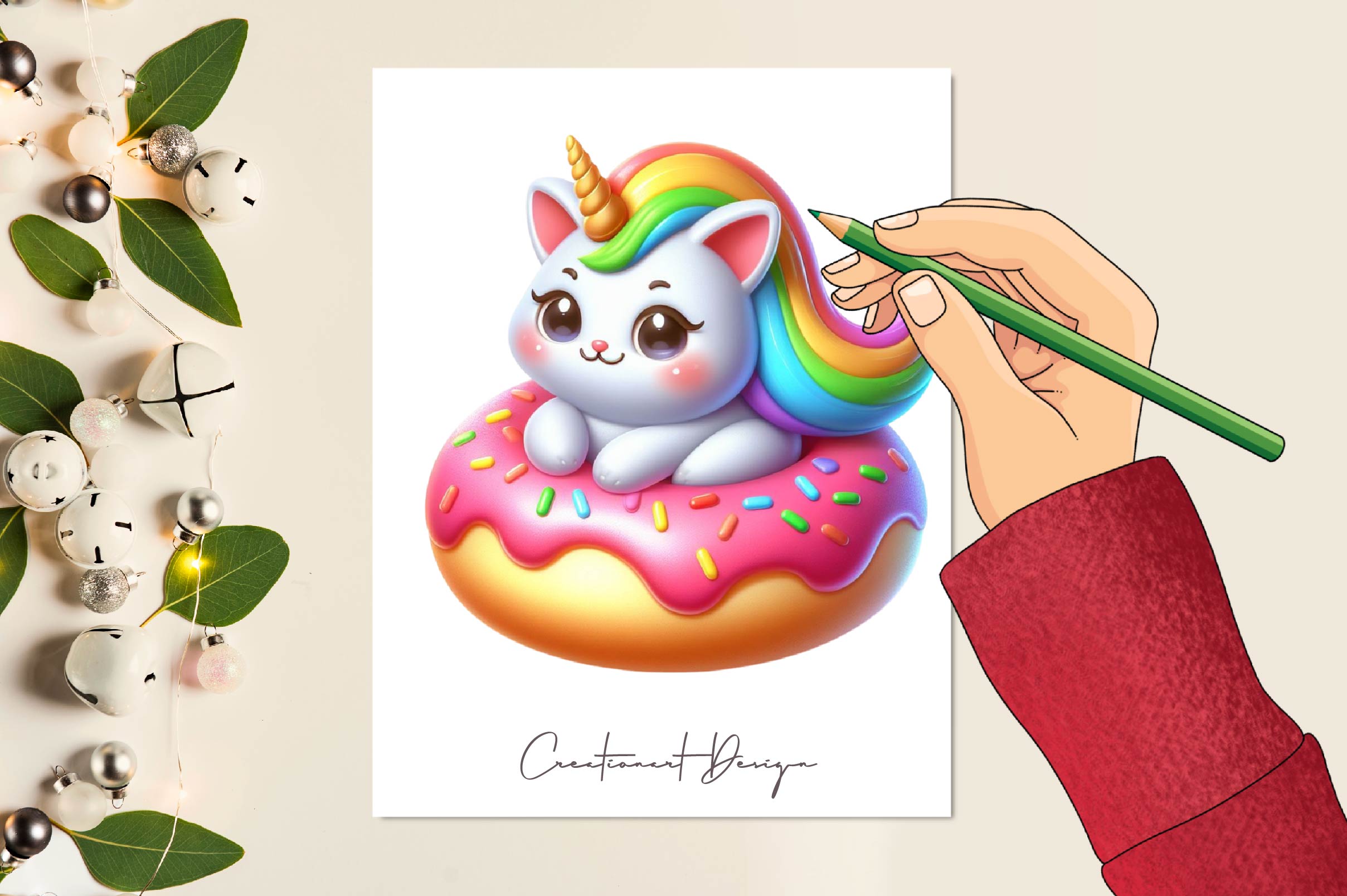 Cat Unicorn And Donut Clipart Bundle