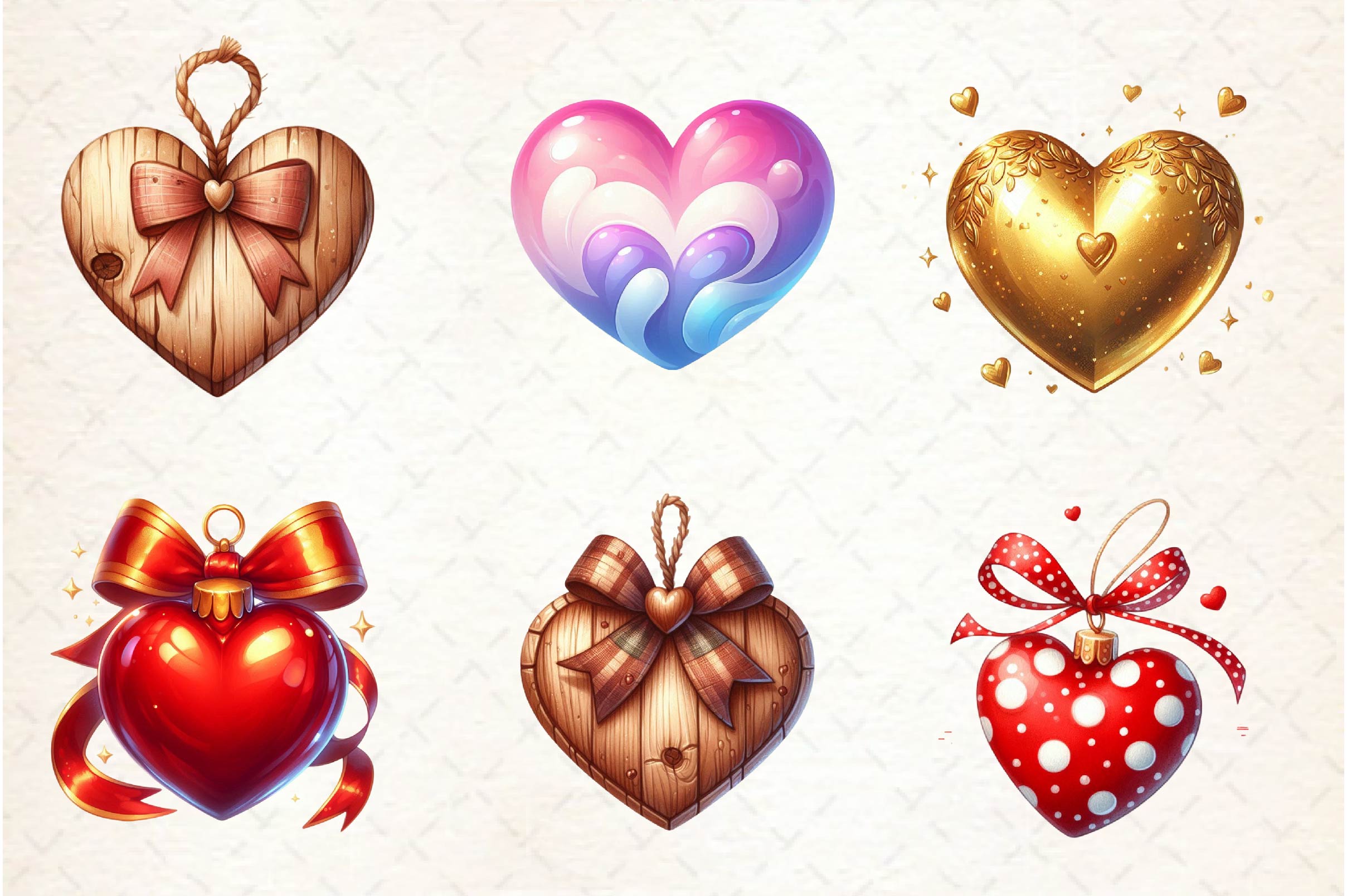 Christmas Heart Ornaments Clipart Bundle
