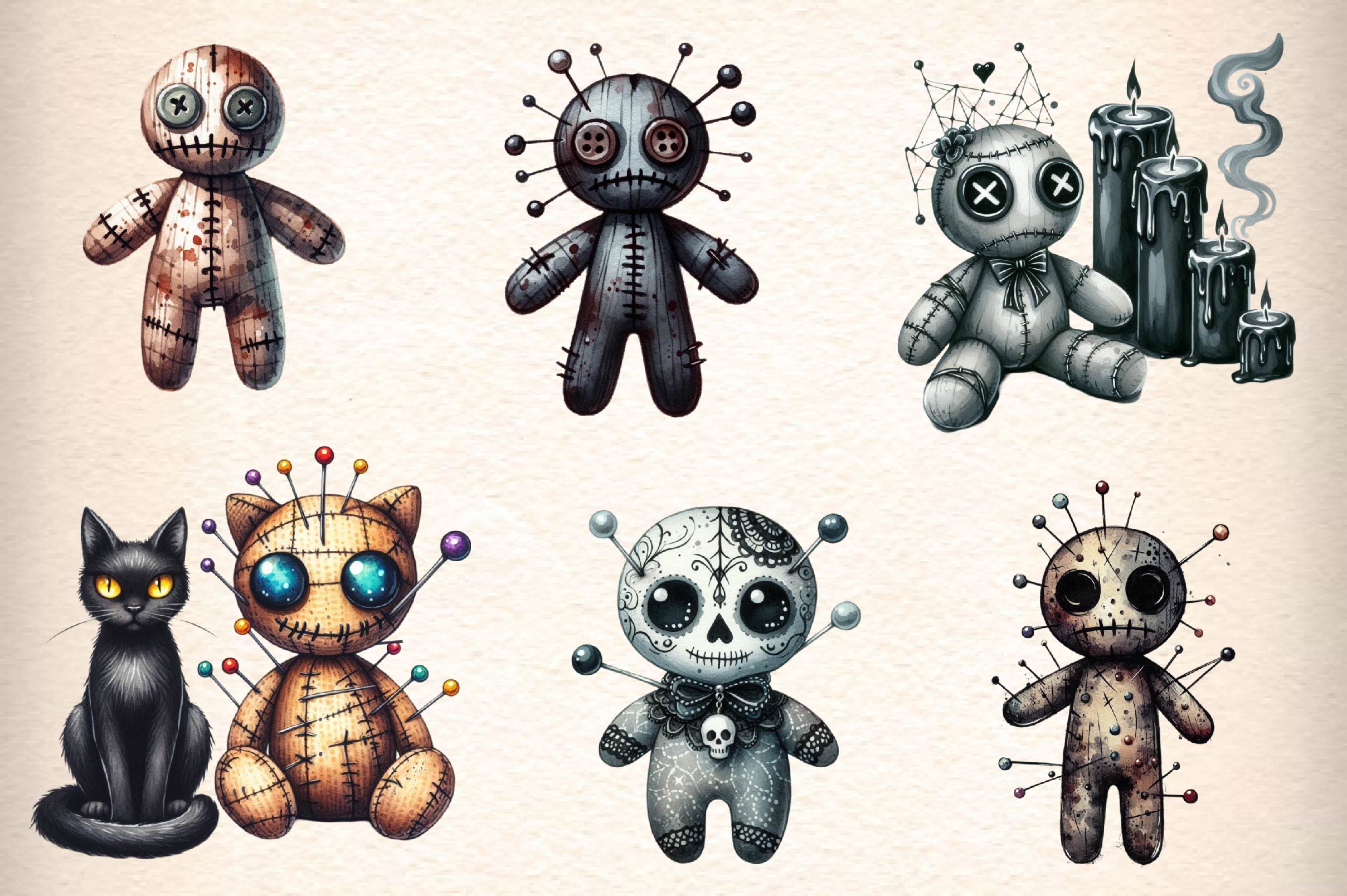 Halloween Gothic Voodoo Doll Clipart Bundle