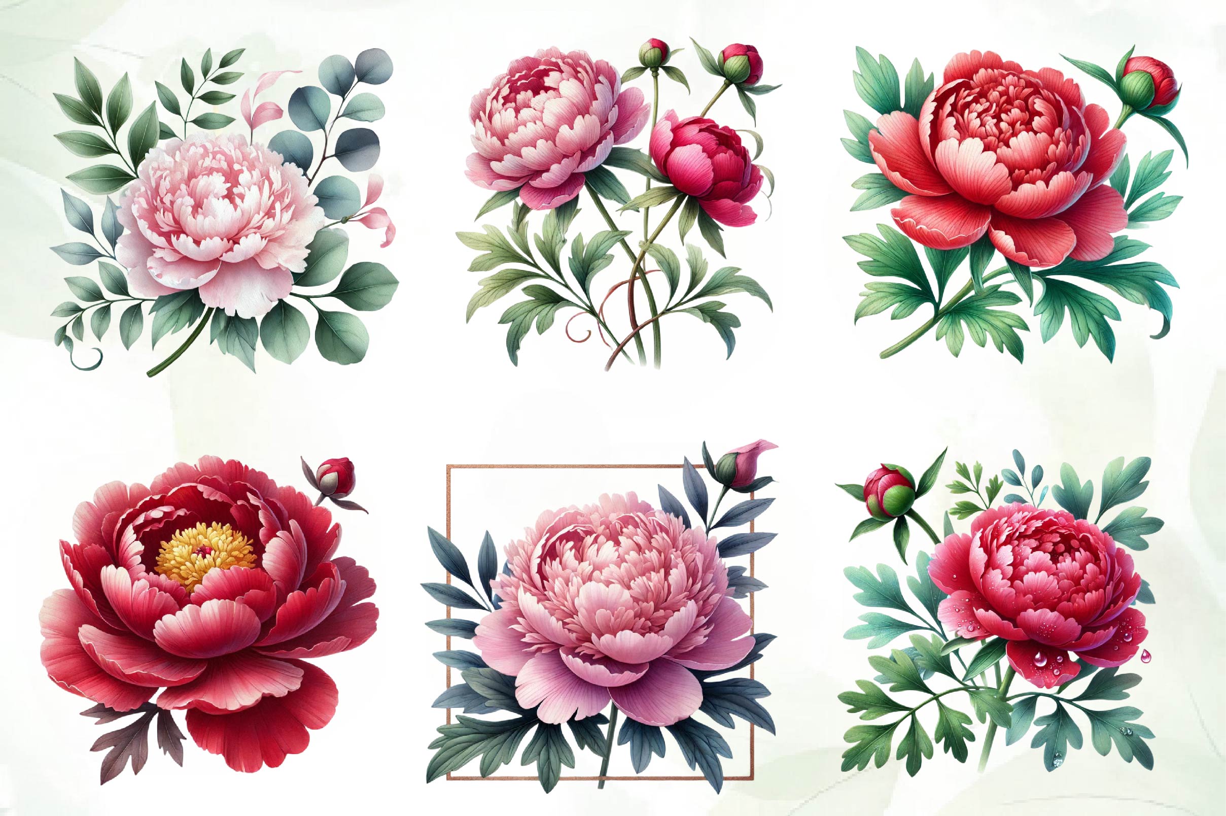 Peonies Flowers Clipart Bundle