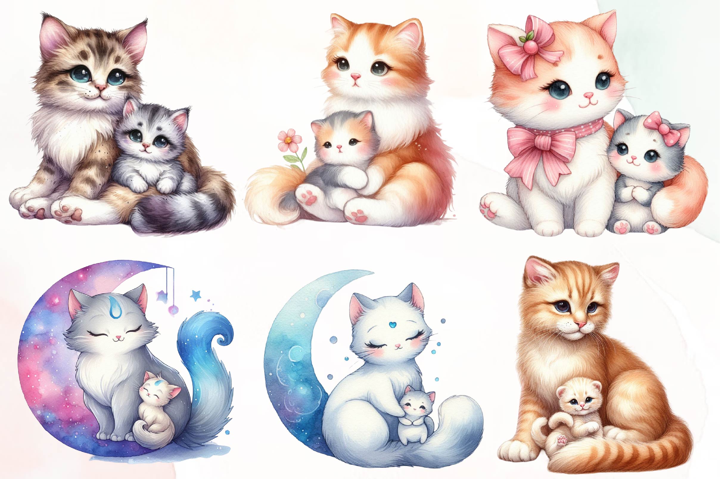 Cat Mother And Baby Clipart Bundle