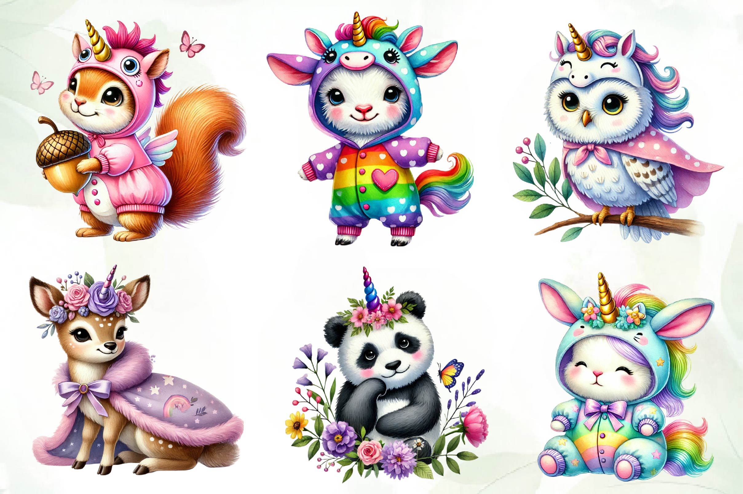 Unicorn Cute Animals Clipart Bundle