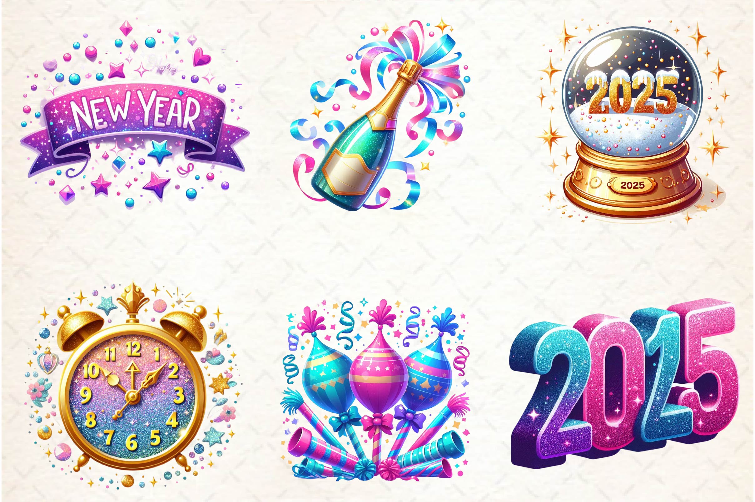 Glittery New Year Clipart Bundle