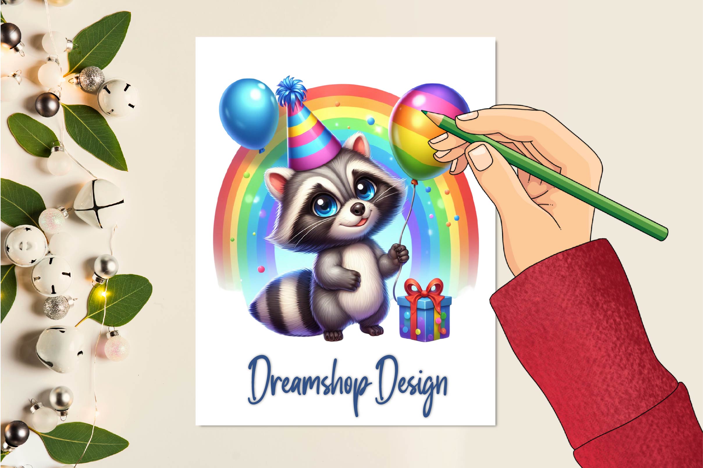 Cute Birthday Raccoons Set Clipart Bundle