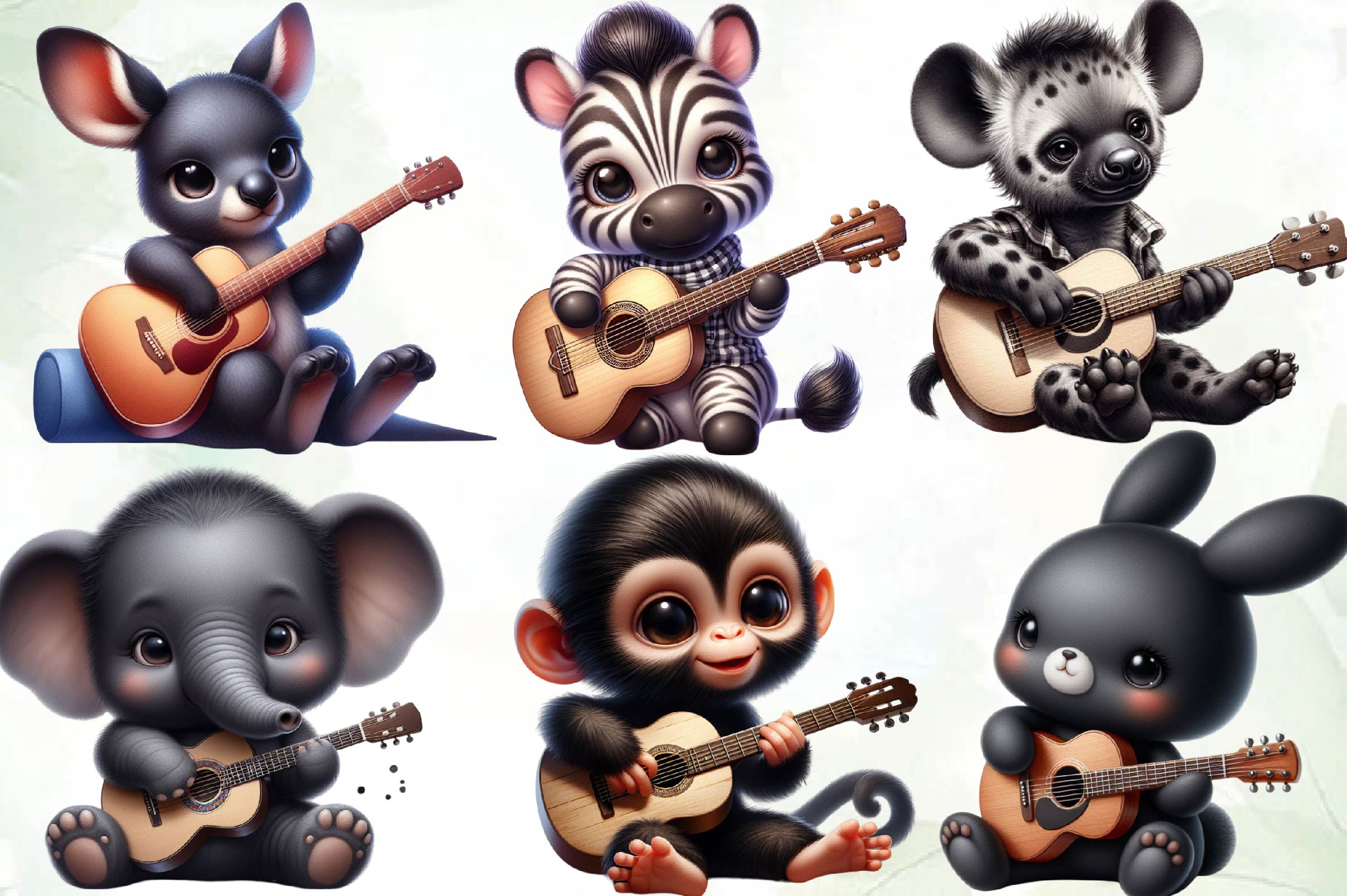 Animals With Guitar Clipart Bundle