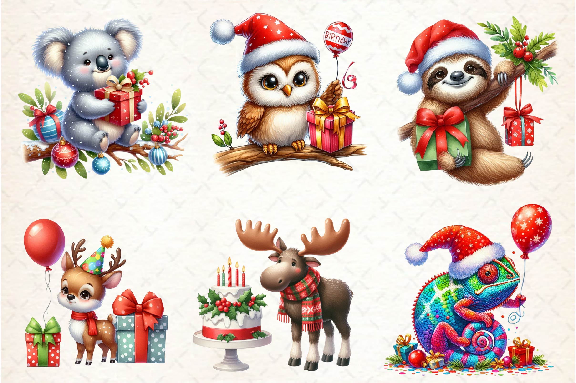 Christmas Birthday Animals Clipart Bundle