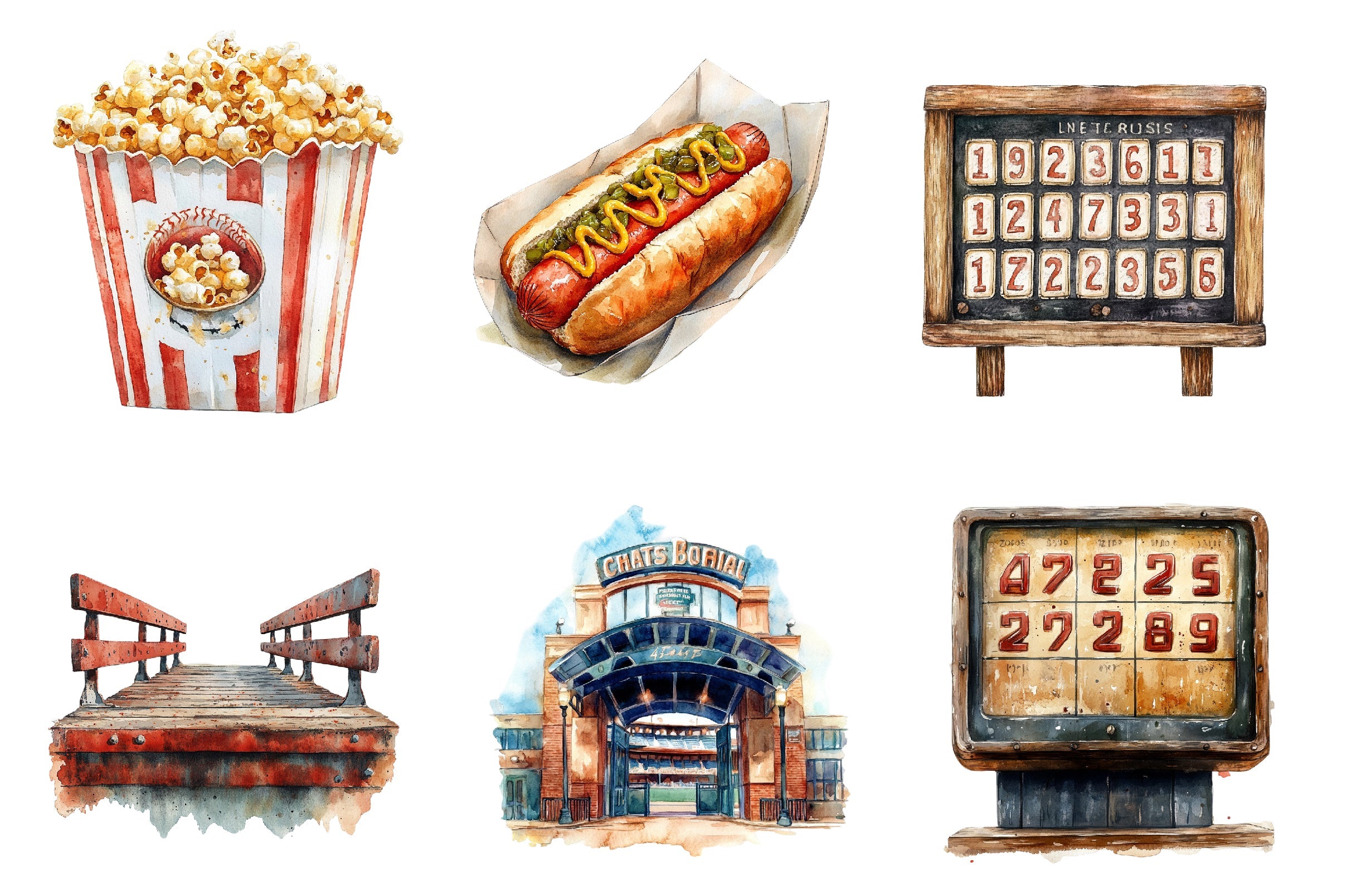 Vintage Baseball Game Day Clipart Bundle