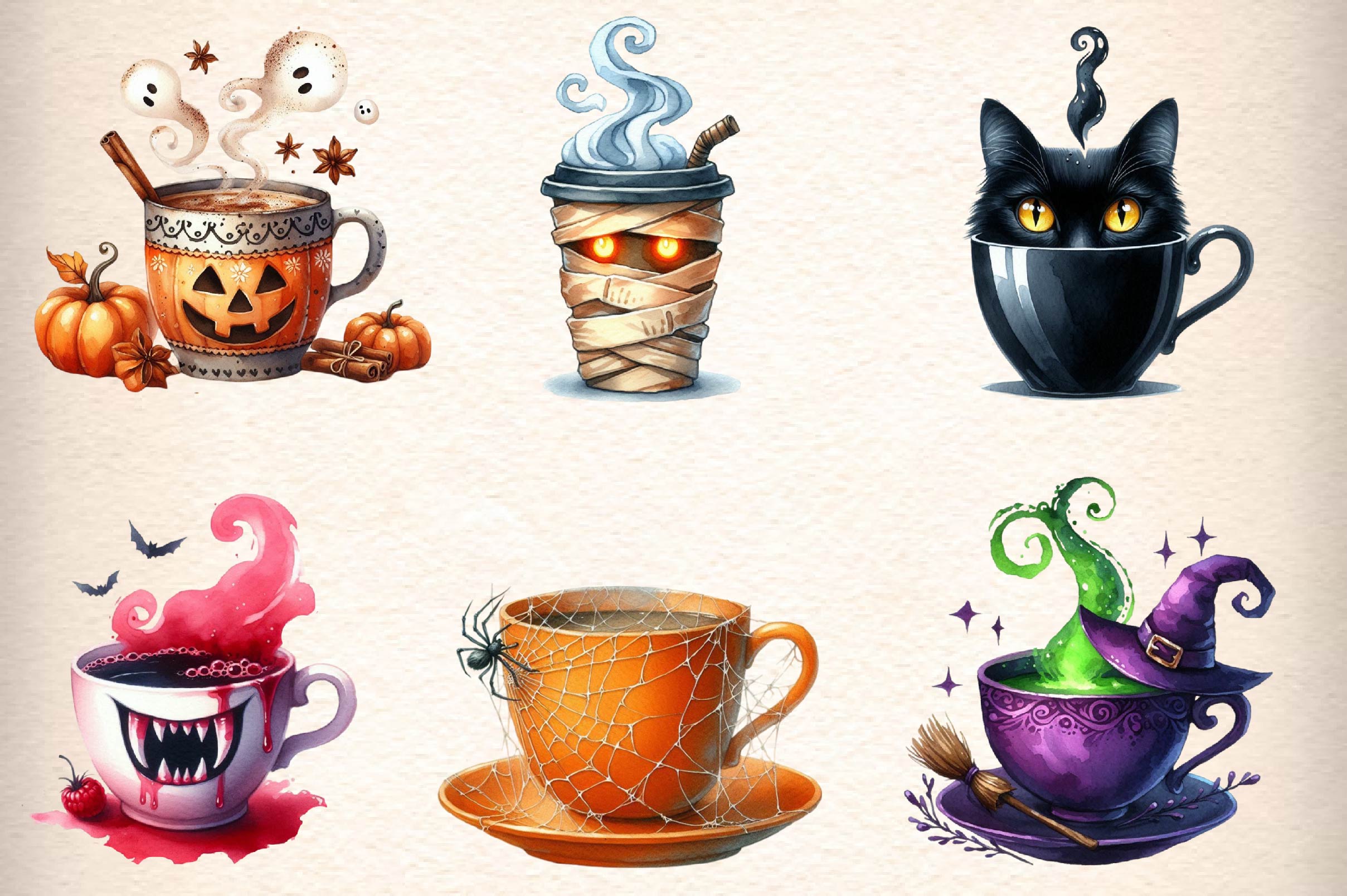 Halloween Coffee Cup Clipart Bundle 1