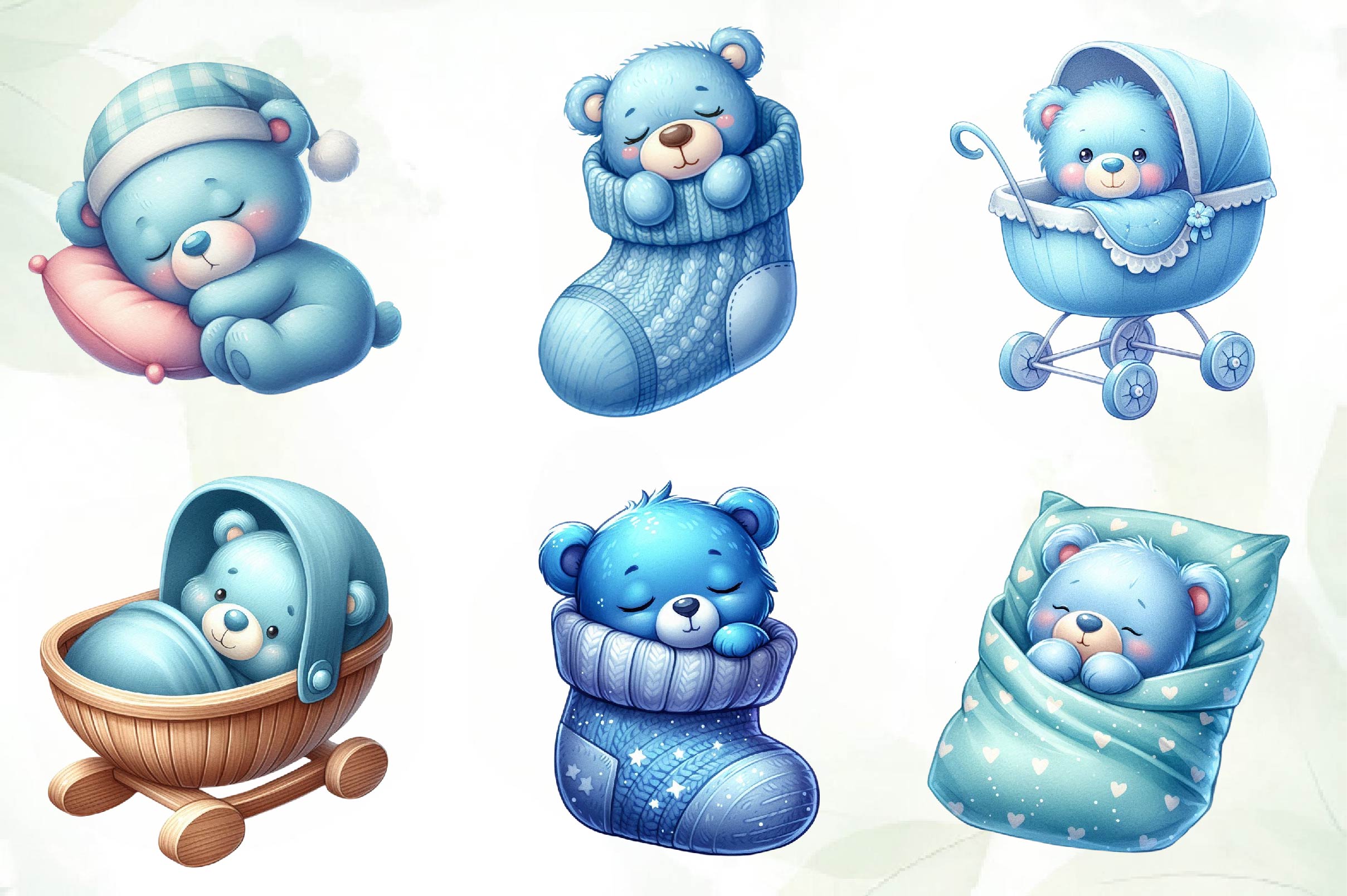 Sleeping Blue Teddy Bear Clipart Bundle