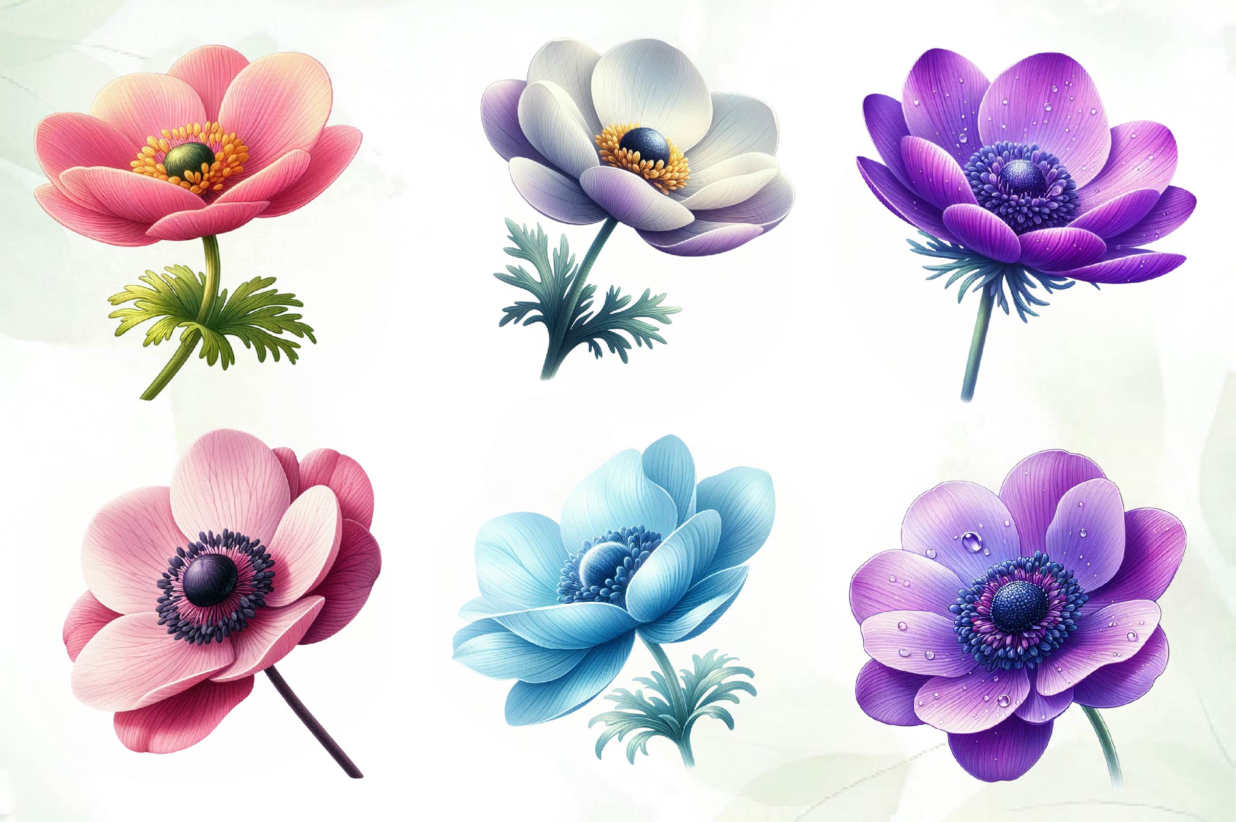 Spring Anemones Flowers Clipart Bundle