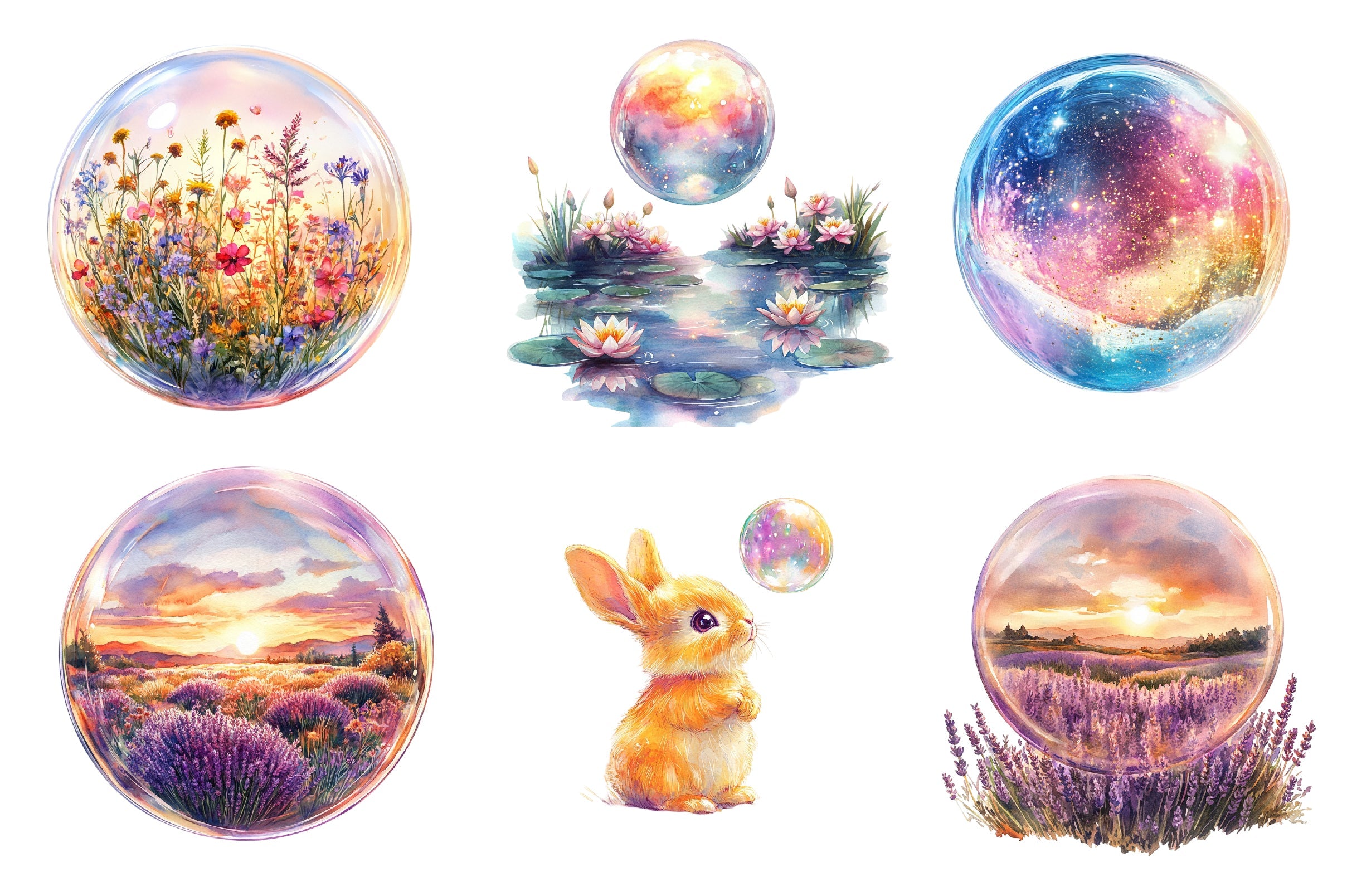 Spring Iridescent Bubble Clipart Bundle