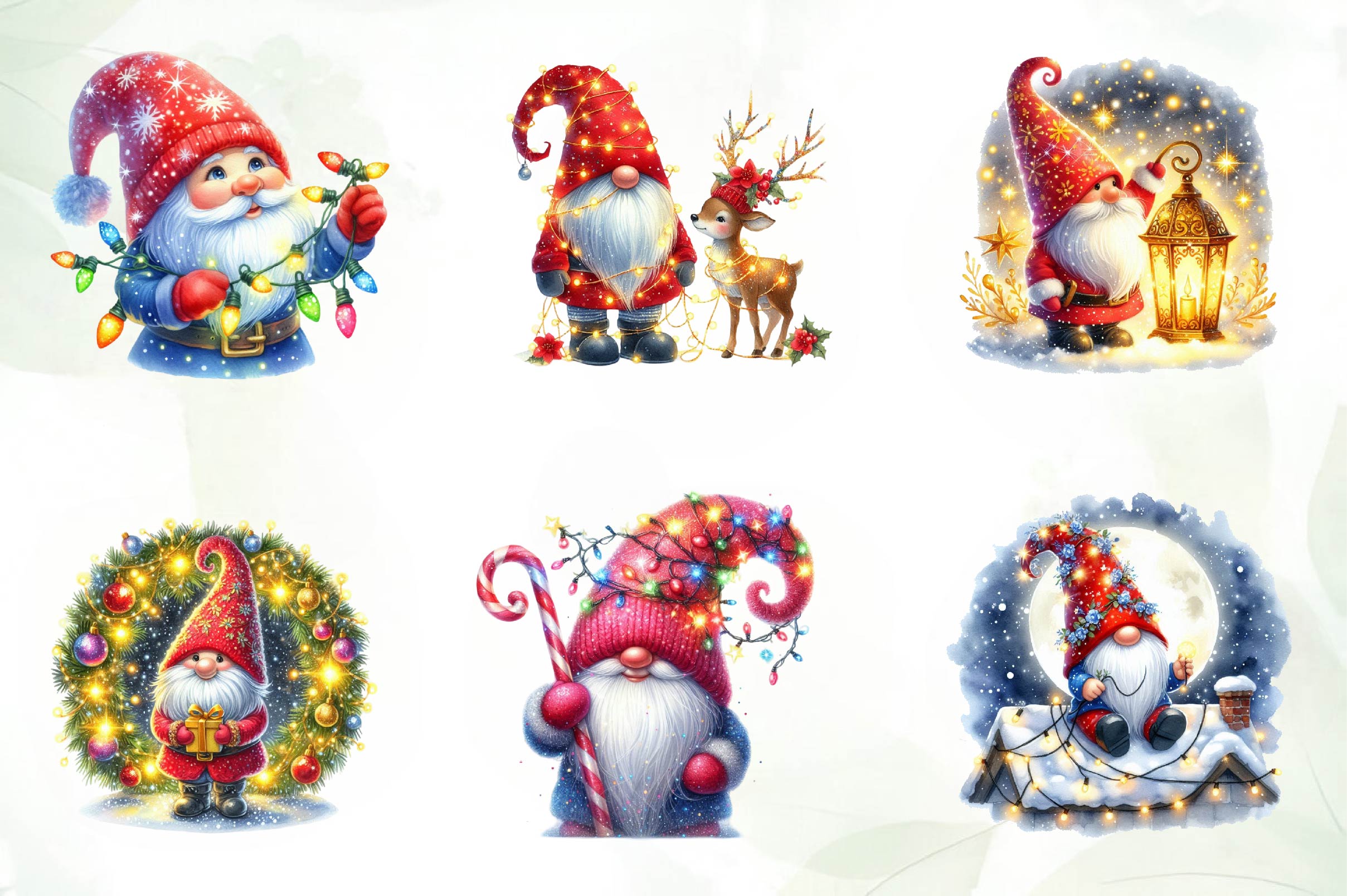 Glitter Festive Christmas Gnome Clipart Bundle