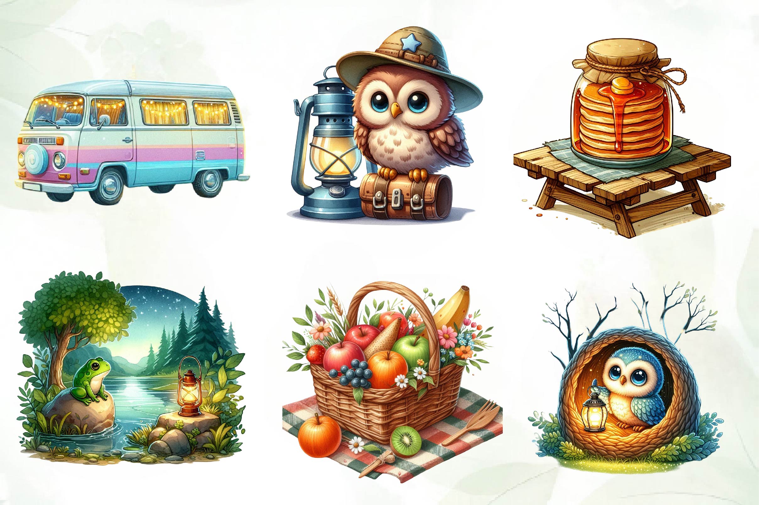 Cute Camping Water Color Clipart Bundle