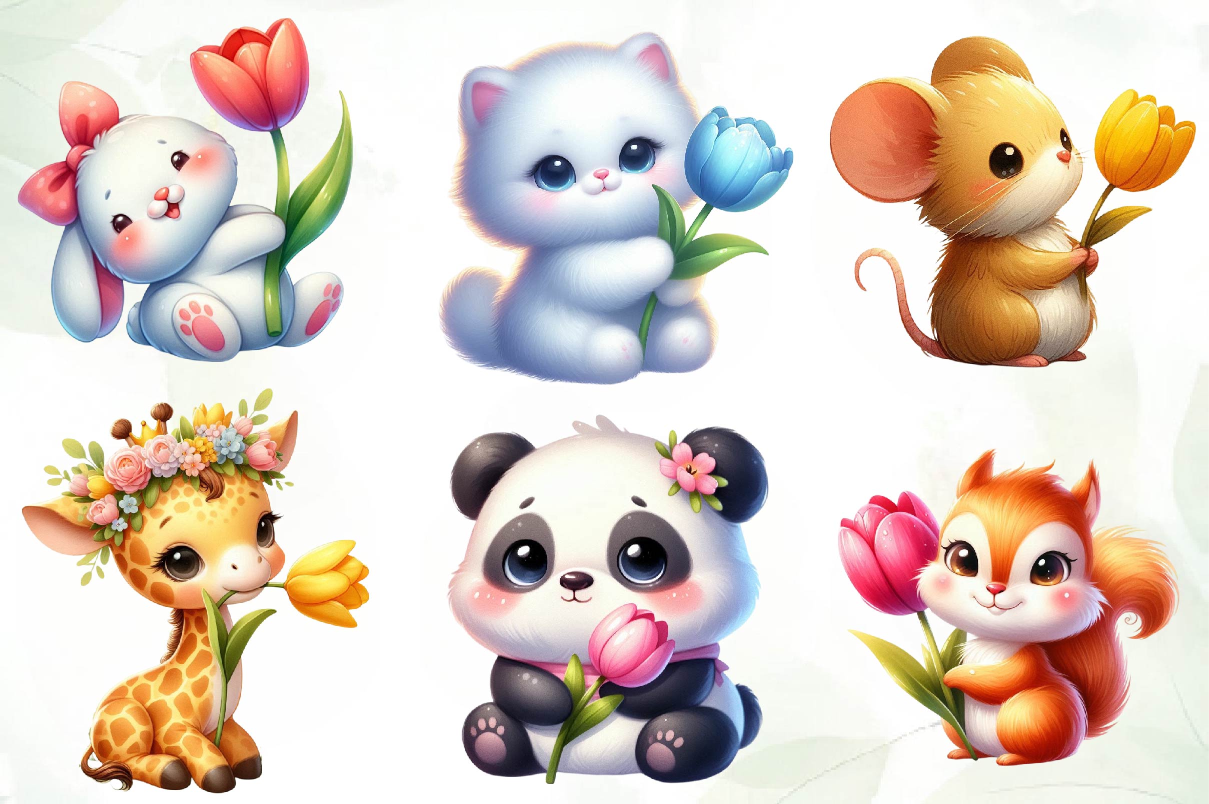 Spring Animals Tulips Flower Clipart Bundle