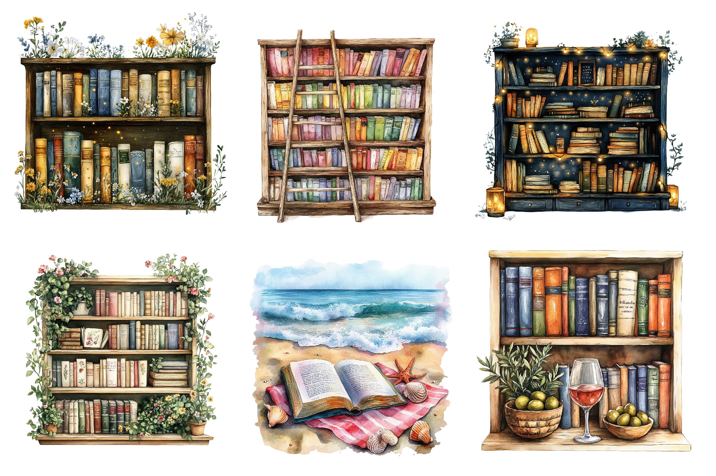 Summer Bookshelf Clipart Bundle